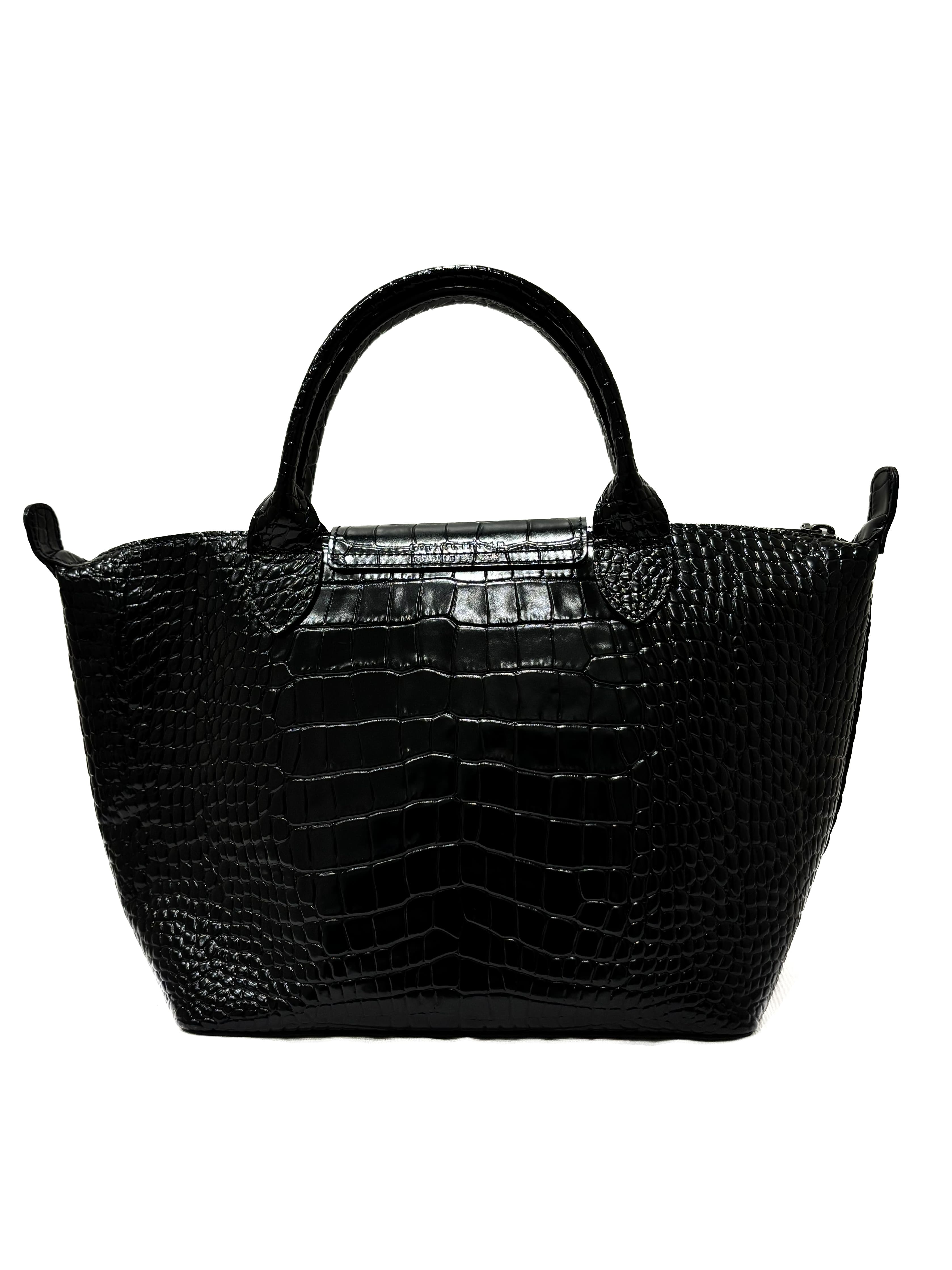 Sac à main Le pliage en cuir embossé effet crocodile Longchamp
