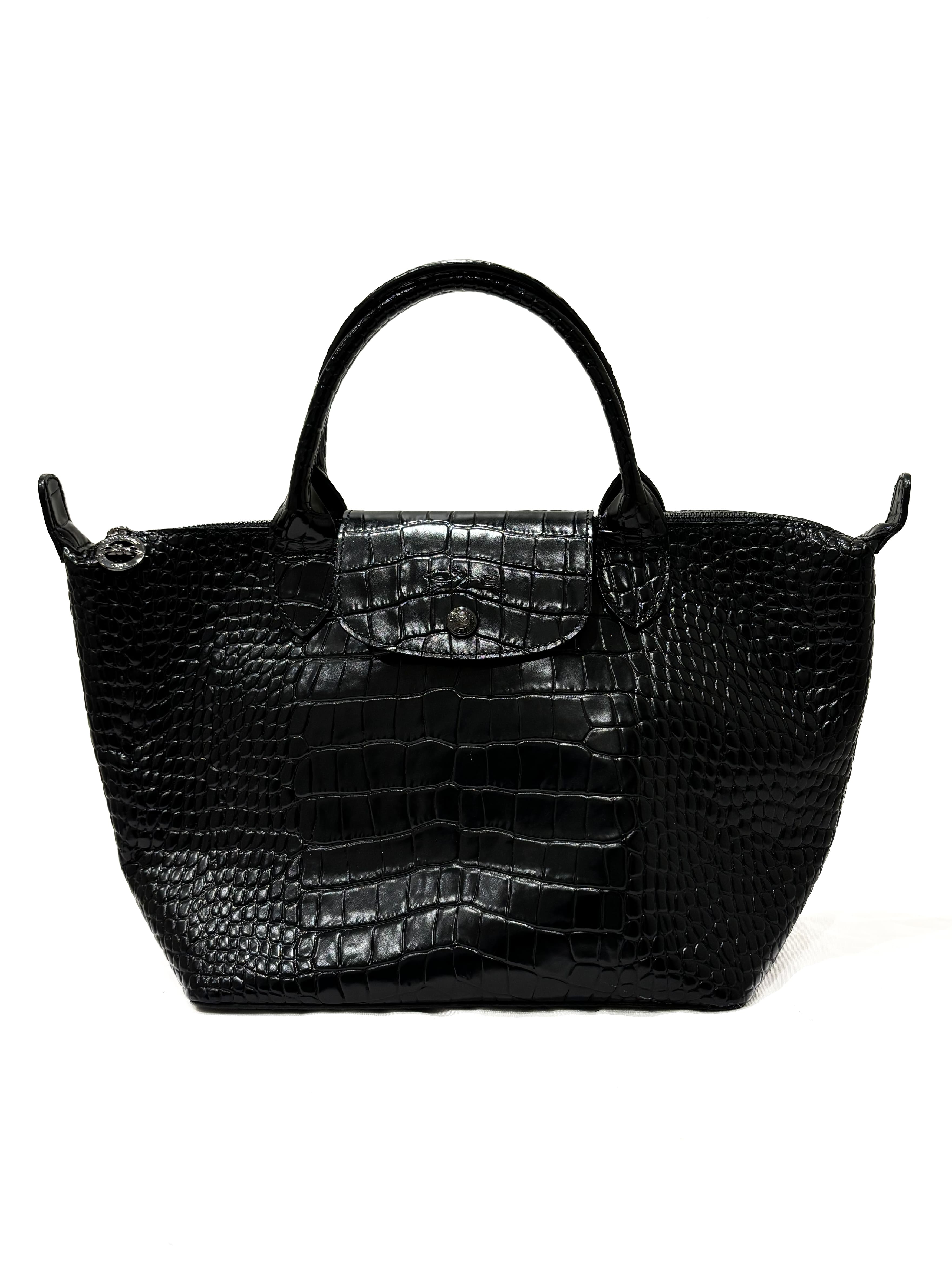 Sac à main Le pliage en cuir embossé effet crocodile Longchamp