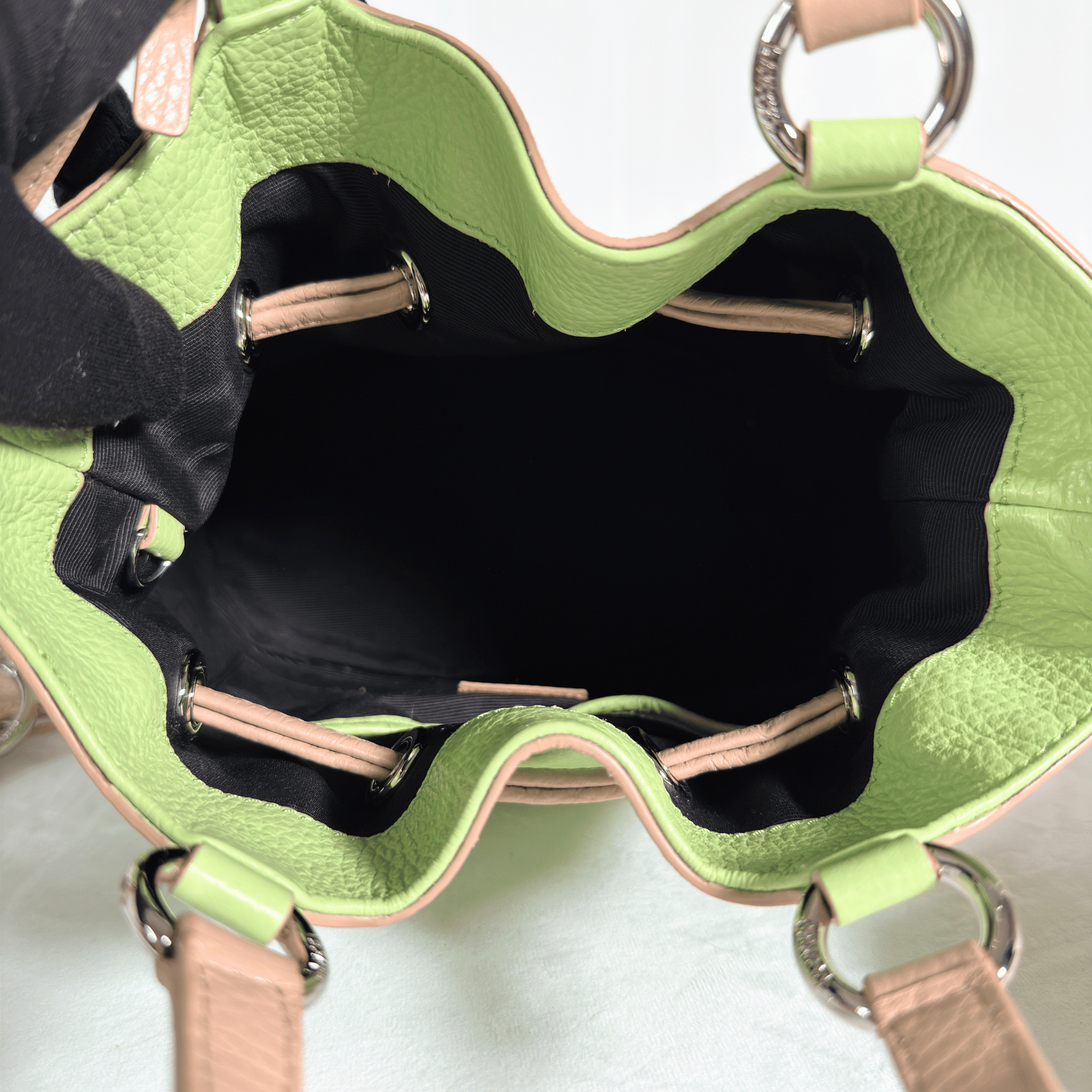 SAC SEAU LANCEL PREMIER FLIRT S - EDITION LIMITEE PYTHON BICOLORE VERT/NUDE - La Belle Boutique