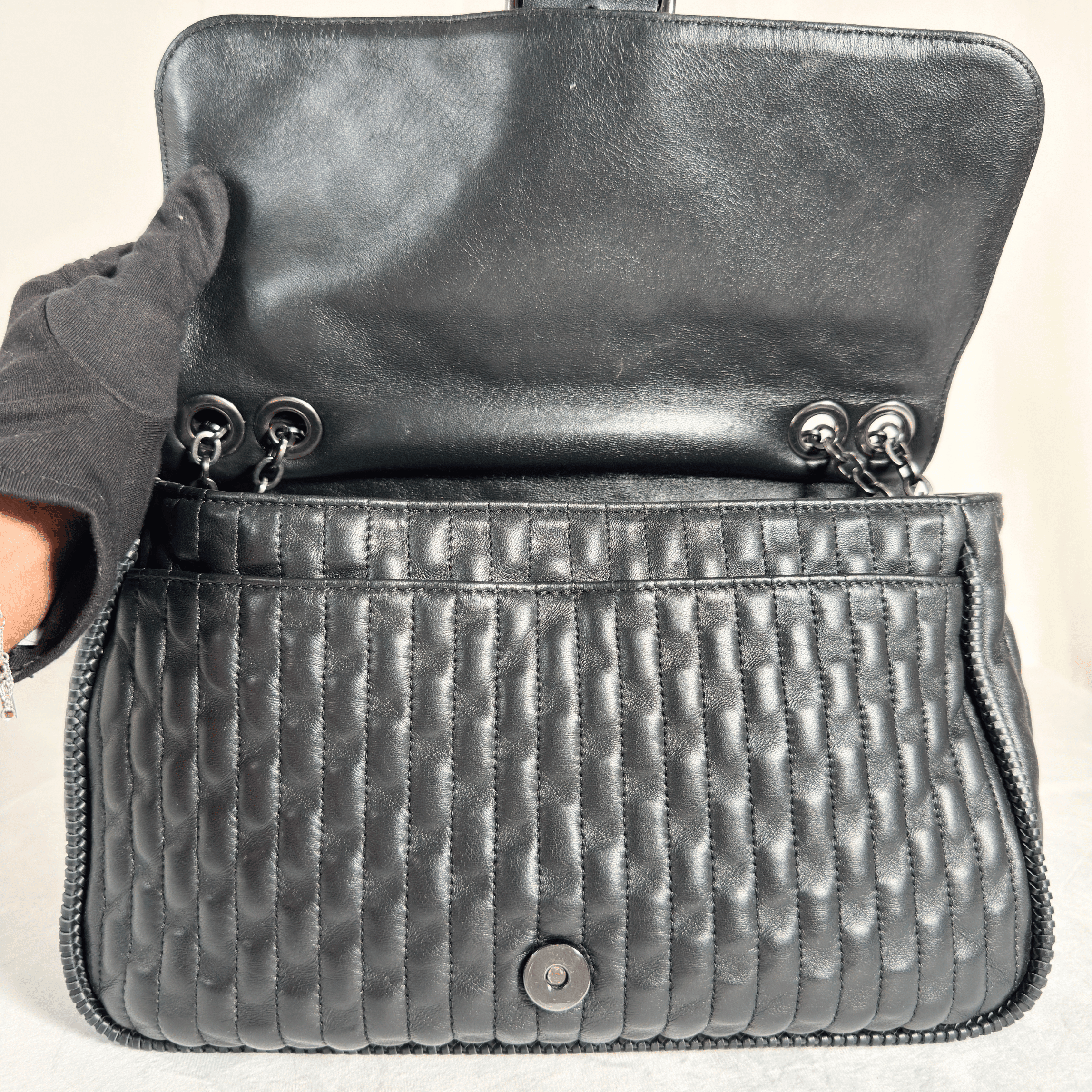 SAC BANDOULIERE LONGCHAMP AMAZONE M - CUIR MATELASSE NOIR - La Belle Boutique