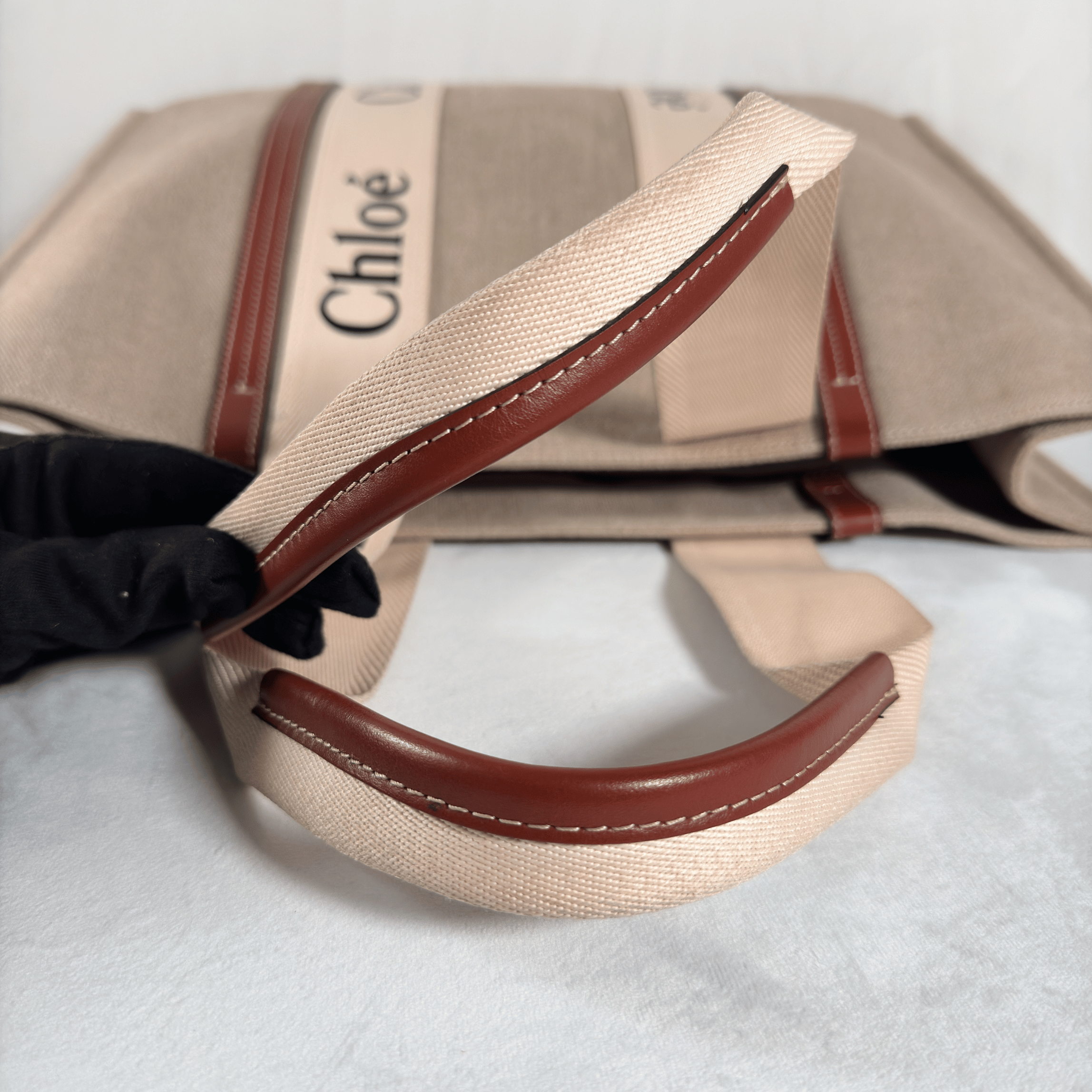 SAC CABAS CHLOE WOODY LARGE - TOILE DE LIN & CUIR