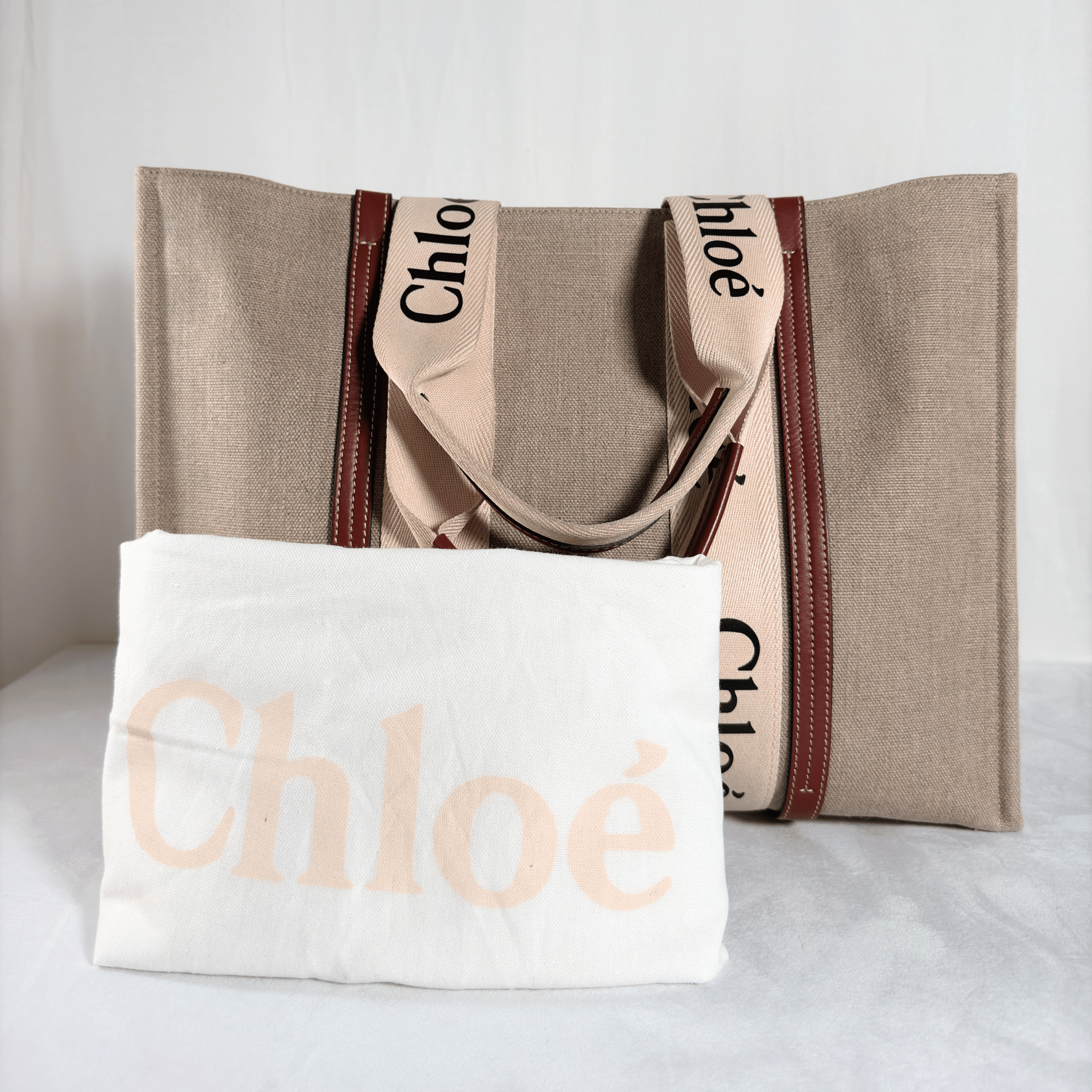SAC CABAS CHLOE WOODY LARGE - TOILE DE LIN & CUIR