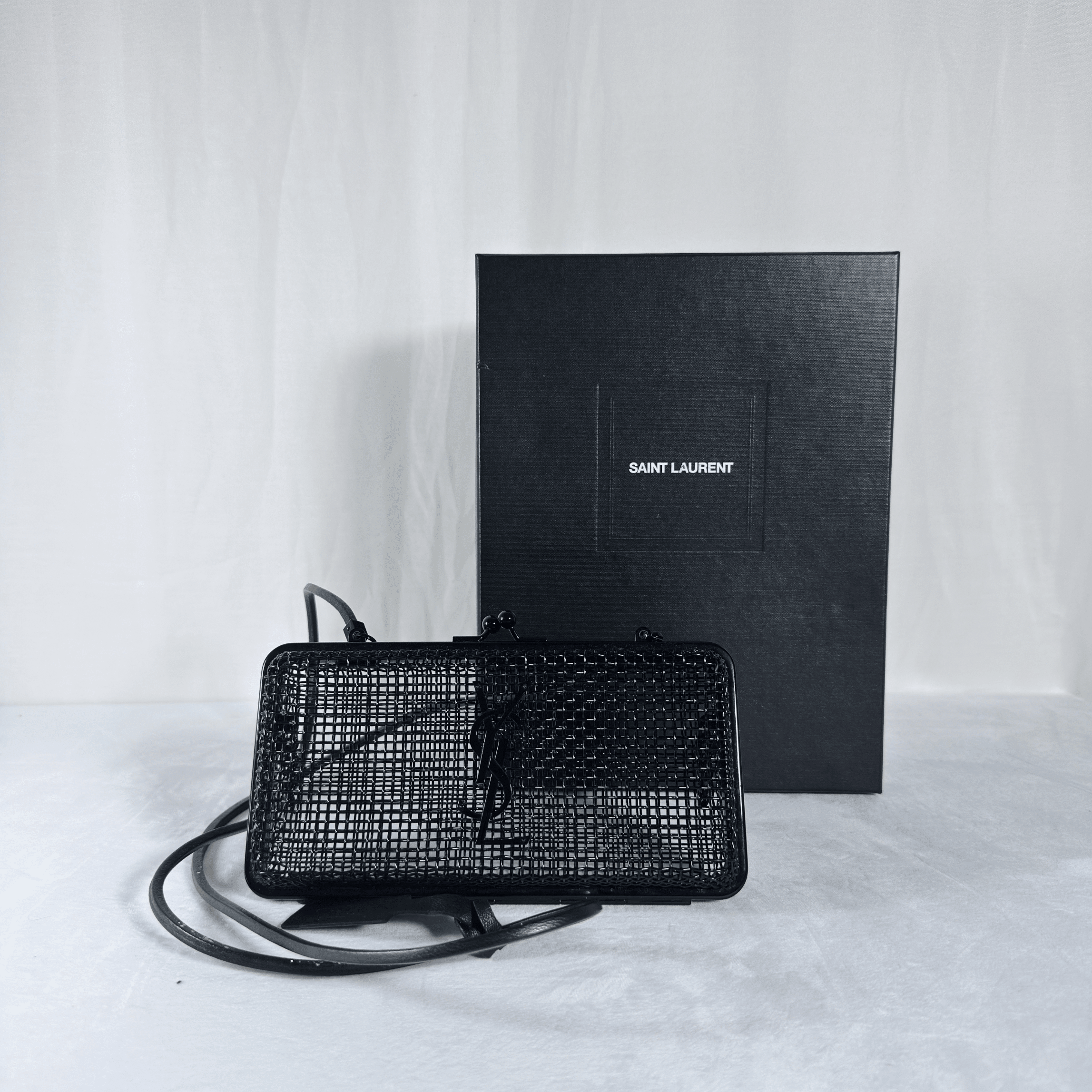 SAC BANDOULIERE SAINT LAURENT EVENING CAGE - METAL NOIR MAT - La Belle Boutique