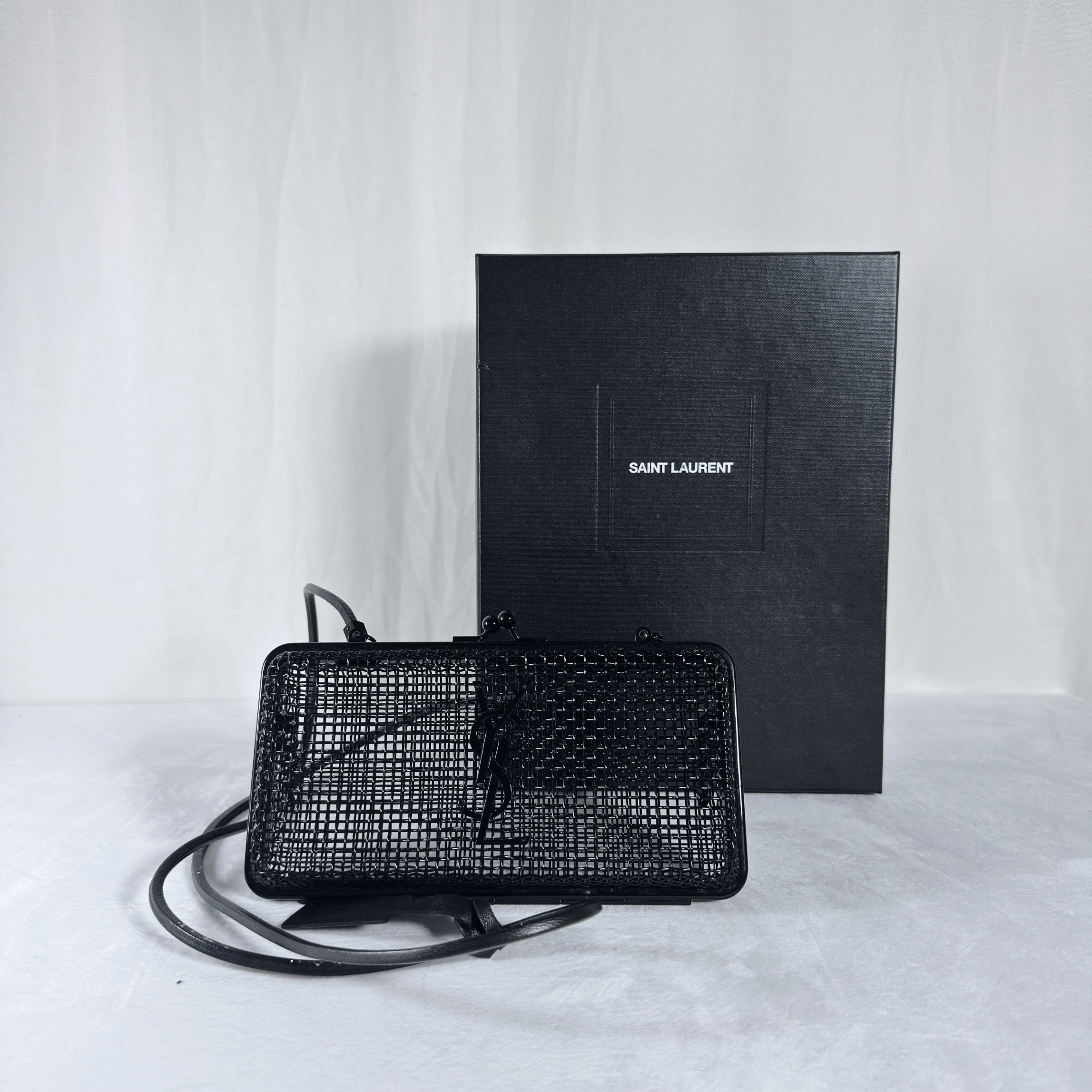 SAC BANDOULIERE SAINT LAURENT EVENING CAGE - METAL NOIR MAT