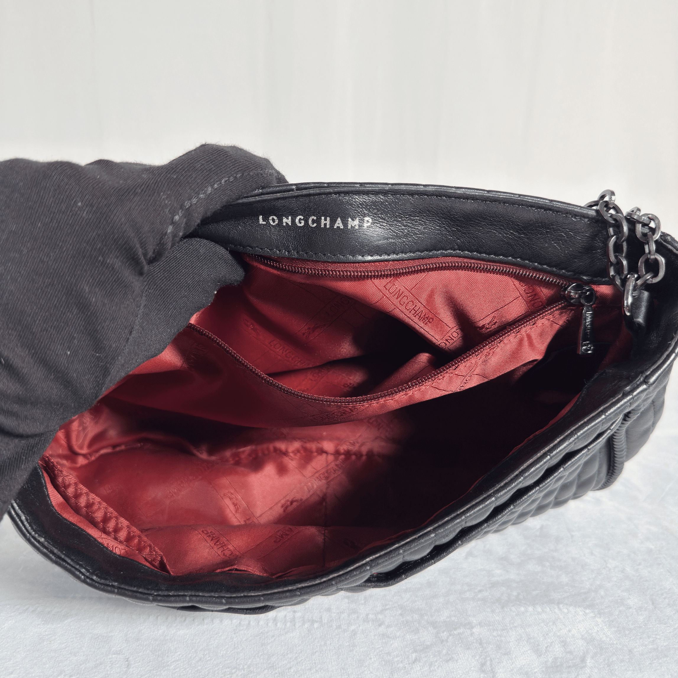 SAC BANDOULIERE LONGCHAMP AMAZONE M - CUIR MATELASSE NOIR - La Belle Boutique