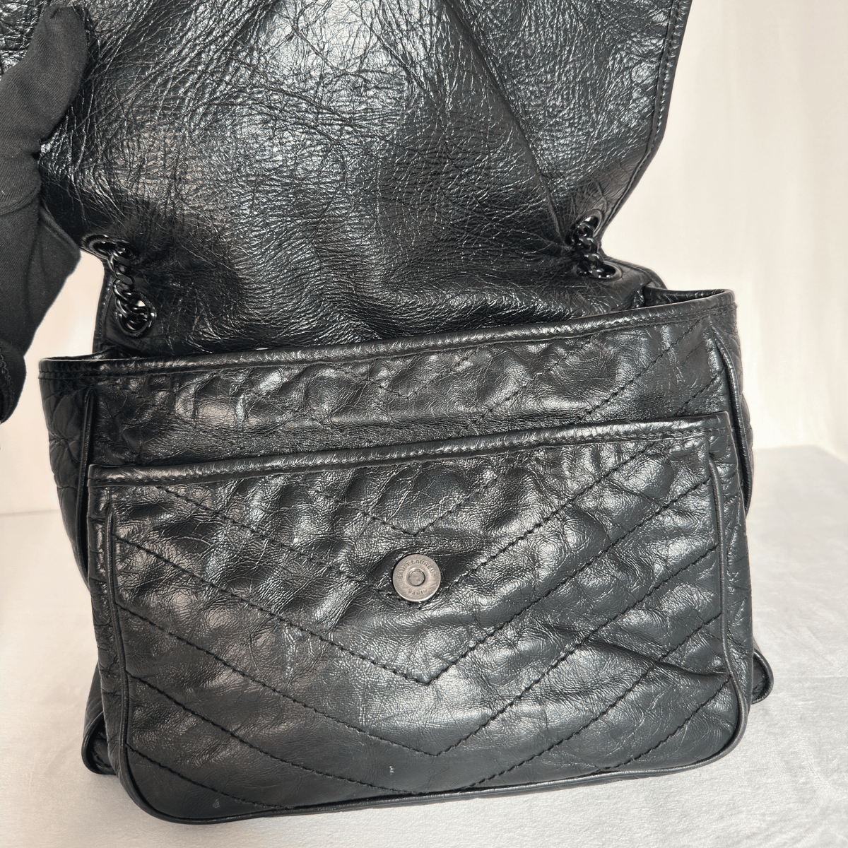 SAINT LAURENT - NIKI MEDIUM - CUIR VIEILLI NOIR - BIJOUTERIE ALL BLACK