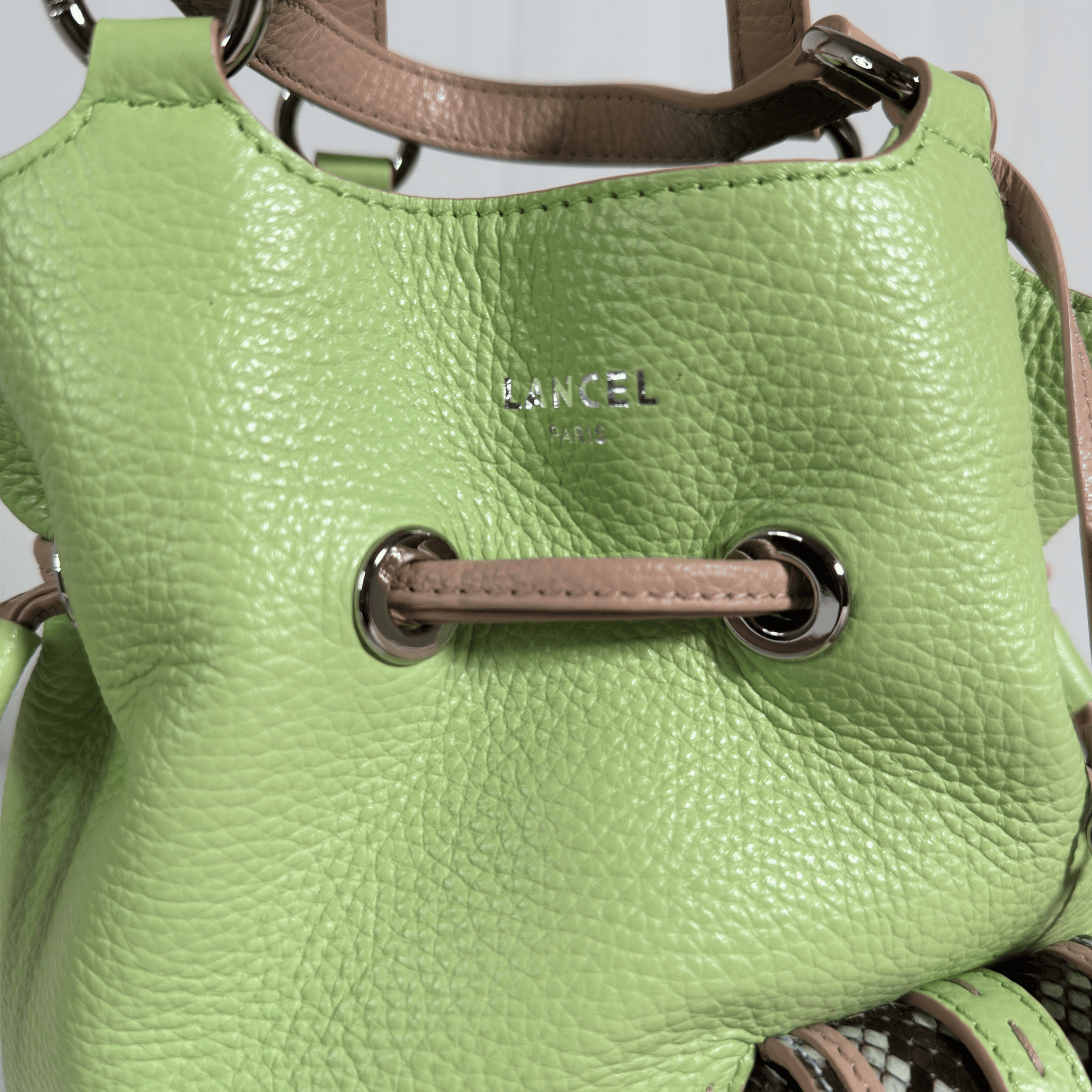SAC SEAU LANCEL PREMIER FLIRT S - EDITION LIMITEE PYTHON BICOLORE VERT/NUDE