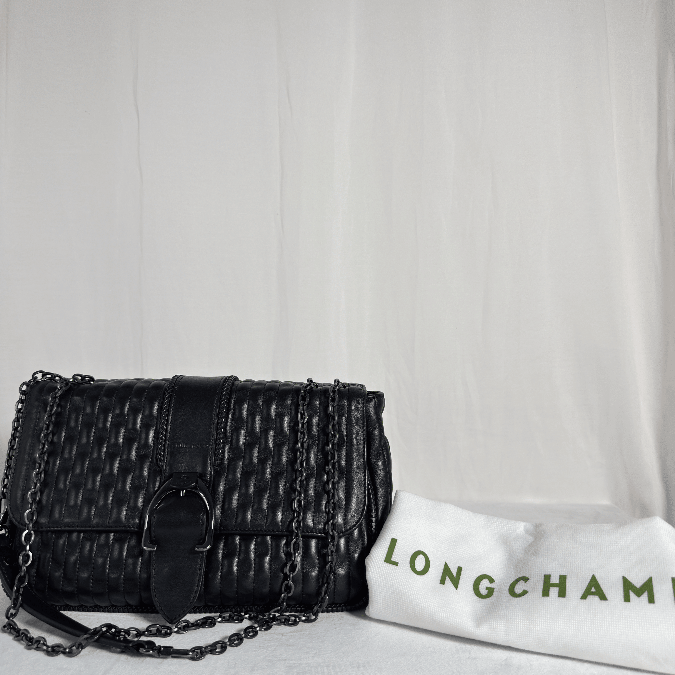 SAC BANDOULIERE LONGCHAMP AMAZONE M - CUIR MATELASSE NOIR - La Belle Boutique