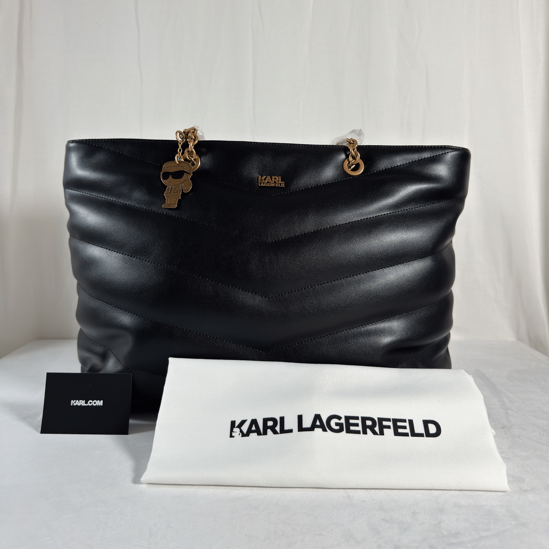 SAC CABAS KARL LAGARFELD - MATELASSE CHEVRON NOIR CUIR PU - La Belle Boutique