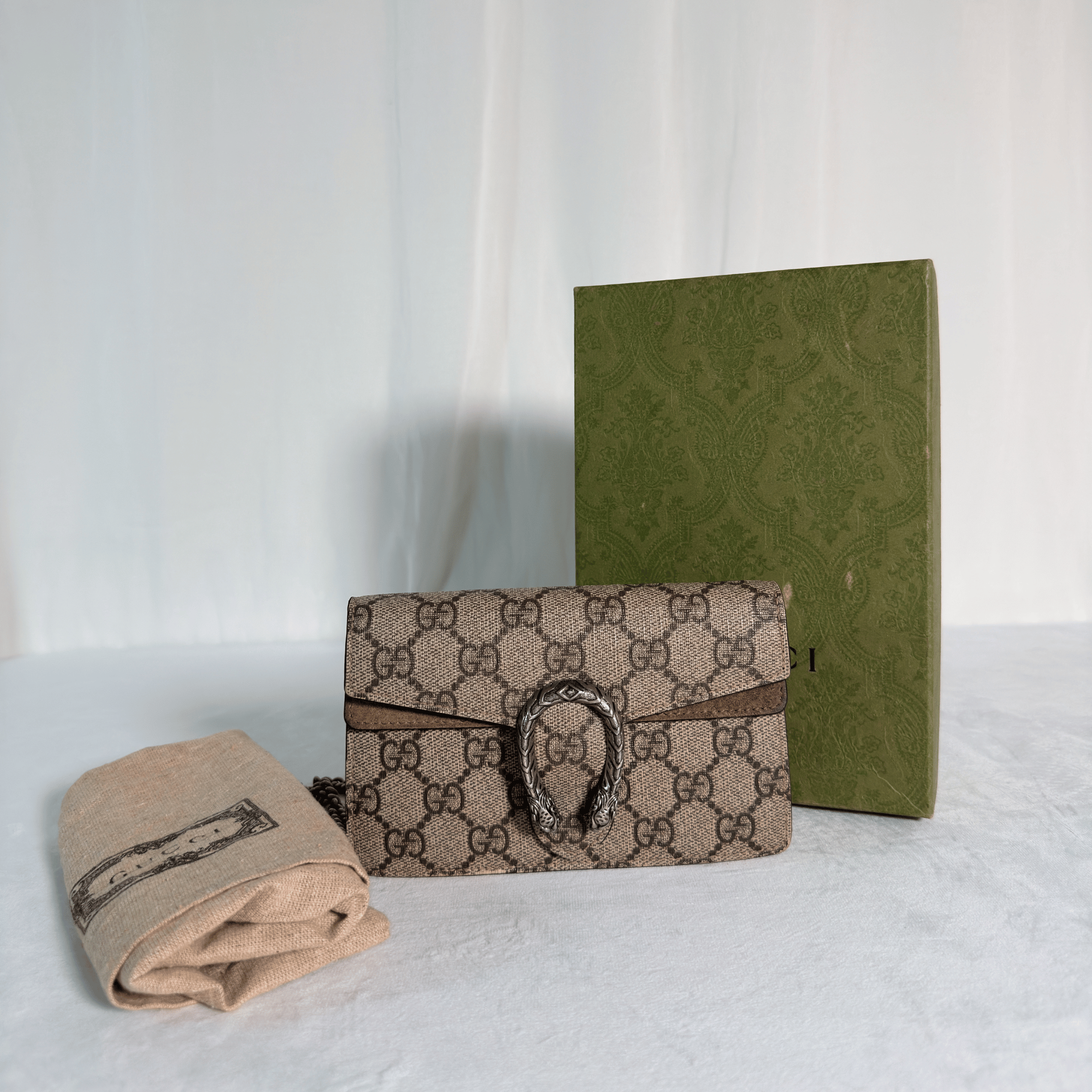GUCCI - SAC DIONYSUS SUPER MINI - TOILE GG SUPREME / DAIM - BEIGE EBENE