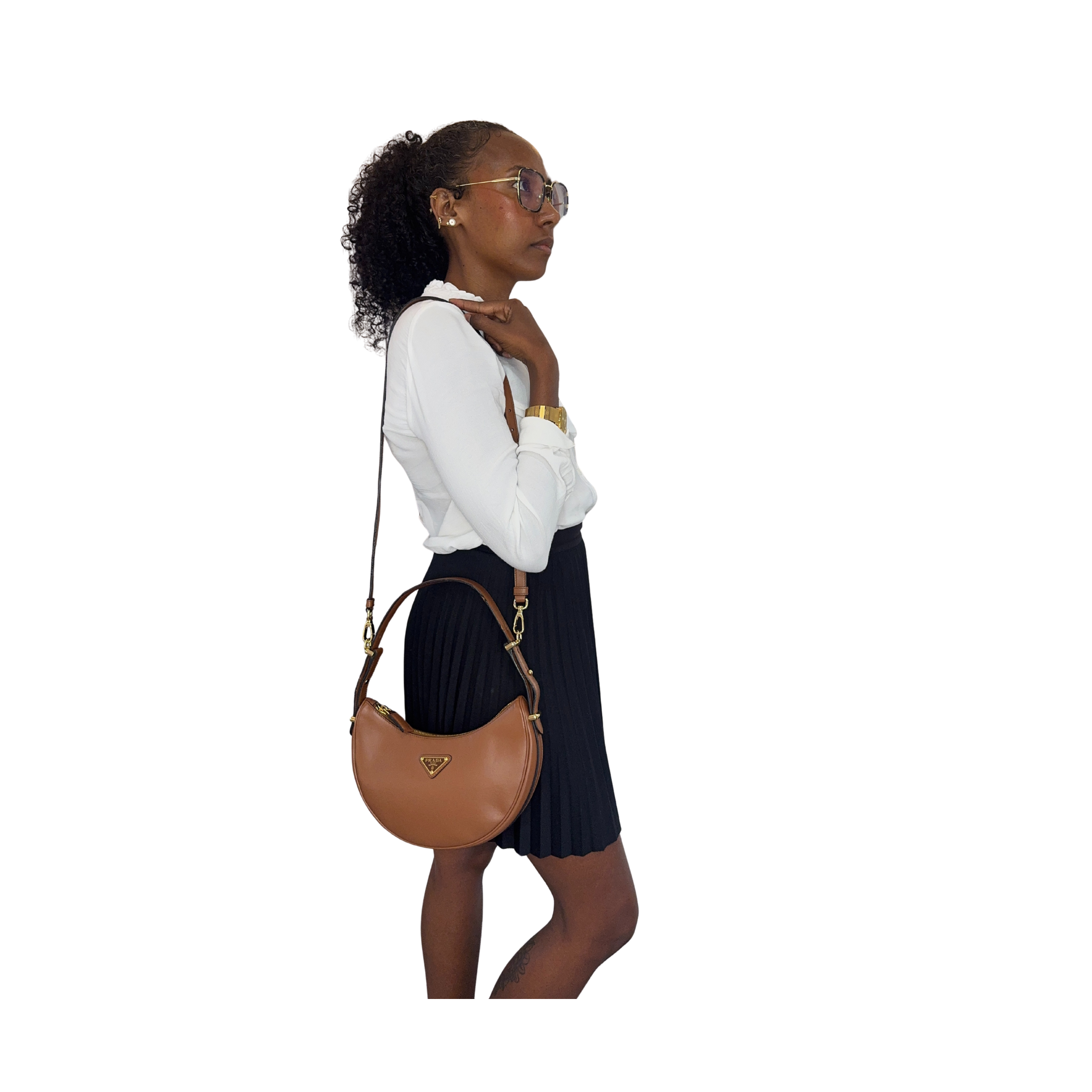 Sac Prada Arqué – Cuir cognac