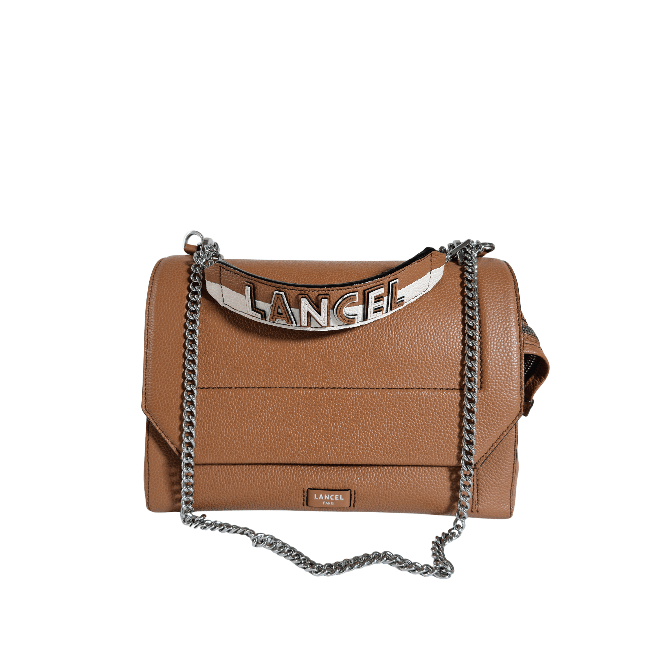 SAC LANCEL NINON - TAILLE M - CUIR GRAINE CAMEL - ANSE BICOLORE - La Belle Boutique