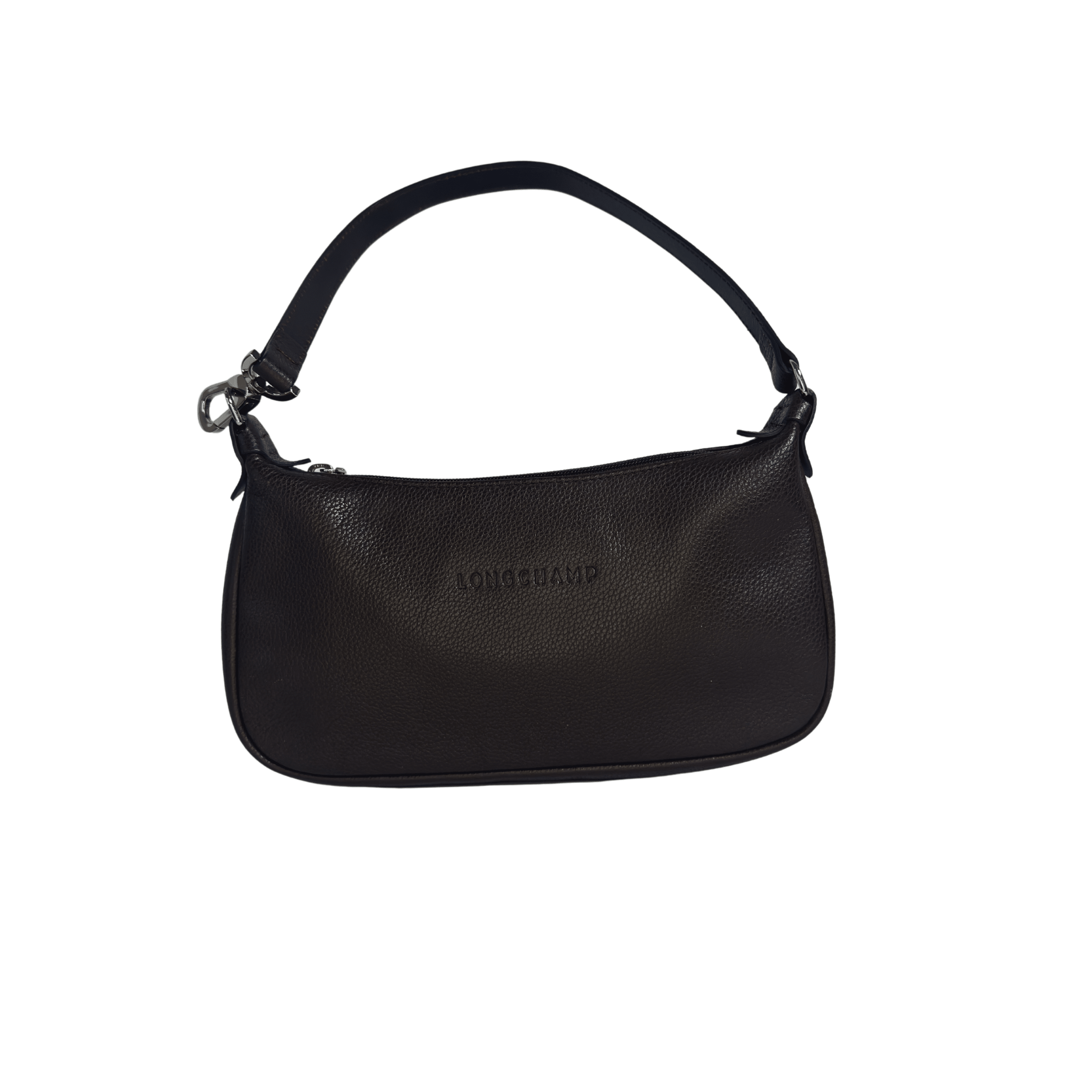 Sac à épaule Longchamp en cuir grainé chocolat - La Belle Boutique