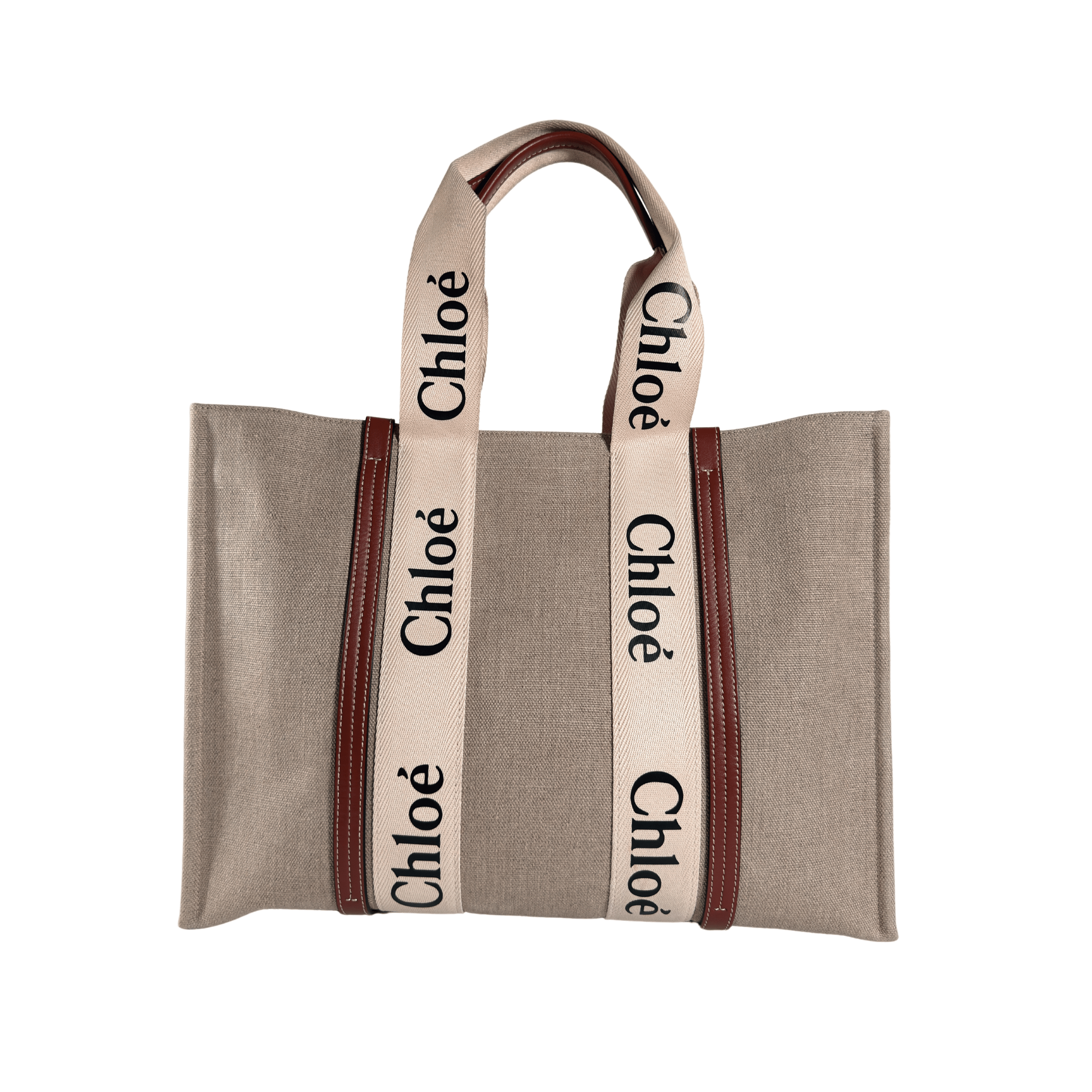 SAC CABAS CHLOE WOODY LARGE - TOILE DE LIN & CUIR