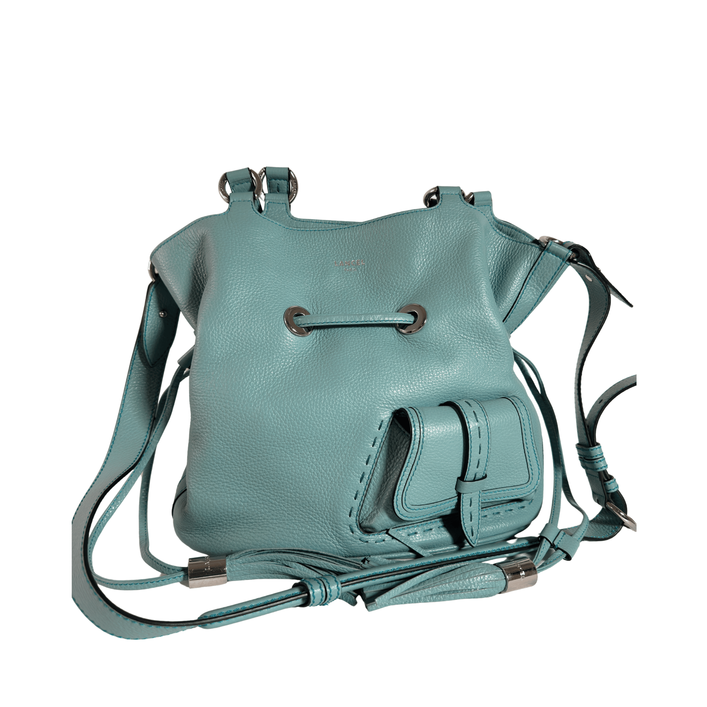 SAC LANCEL PREMIER FLIRT - SAC SEAU TAILLE M - CUIR GRAINE BLEU TURQUOISE - La Belle Boutique