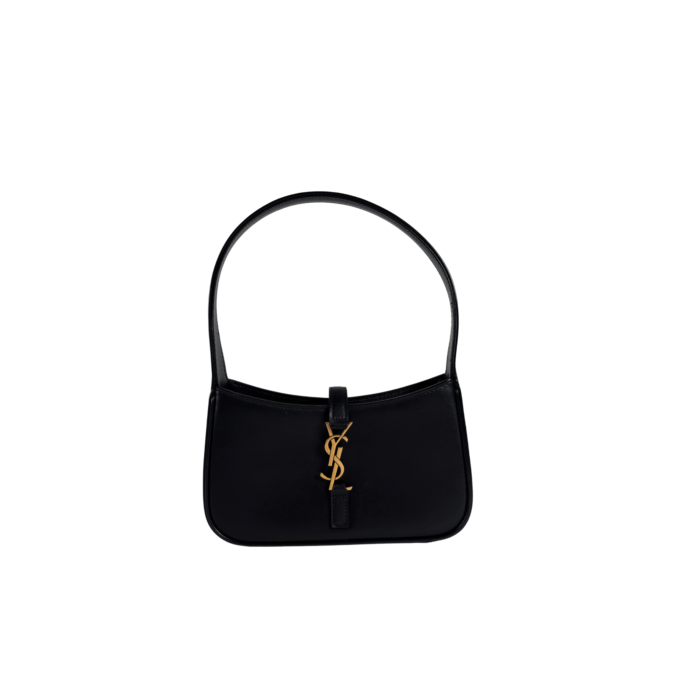 SAC A MAIN SAINT LAURENT LE 5 A 7 MINI - CUIR LISSE NOIR, CASSANDRE DOREE - La Belle Boutique