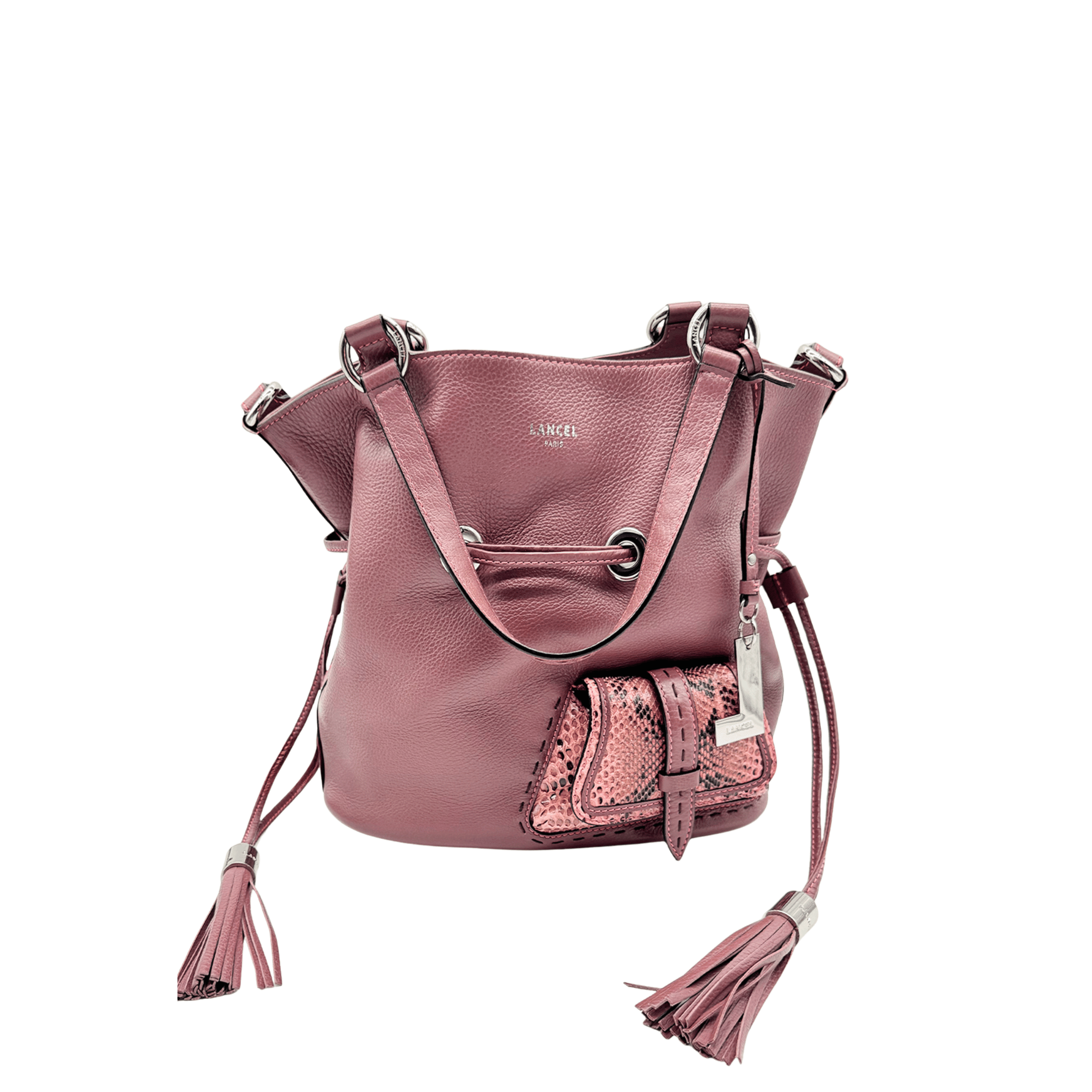 SAC SEAU LANCEL PREMIER FLIRT TAILLE M EN CUIR GRAINÉ ROSE - La Belle Boutique