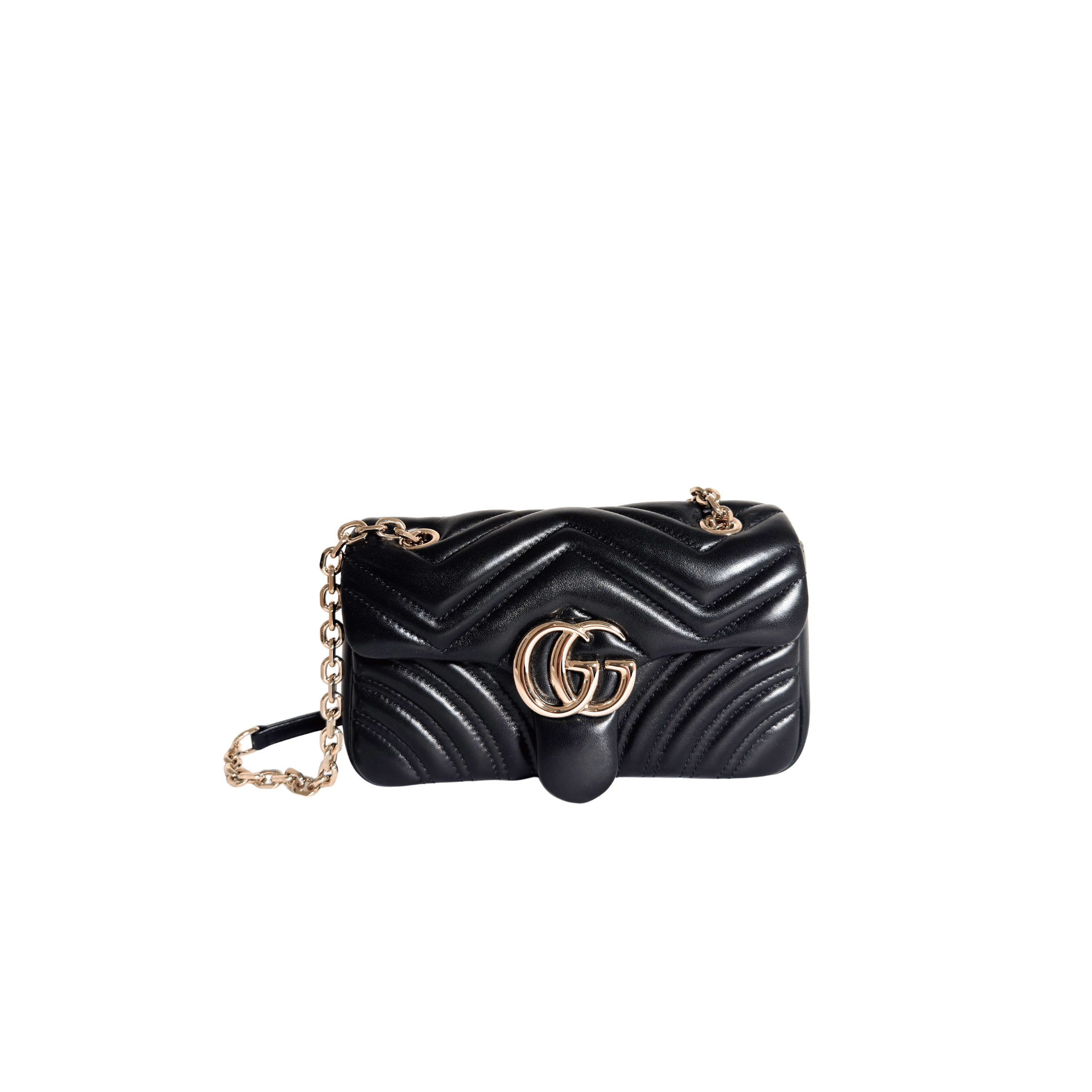 GUCCI - SAC GG MARMONT SMALL - CUIR MATELASSE CHEVRON NOIR - QUINCAILLERIE DOREE