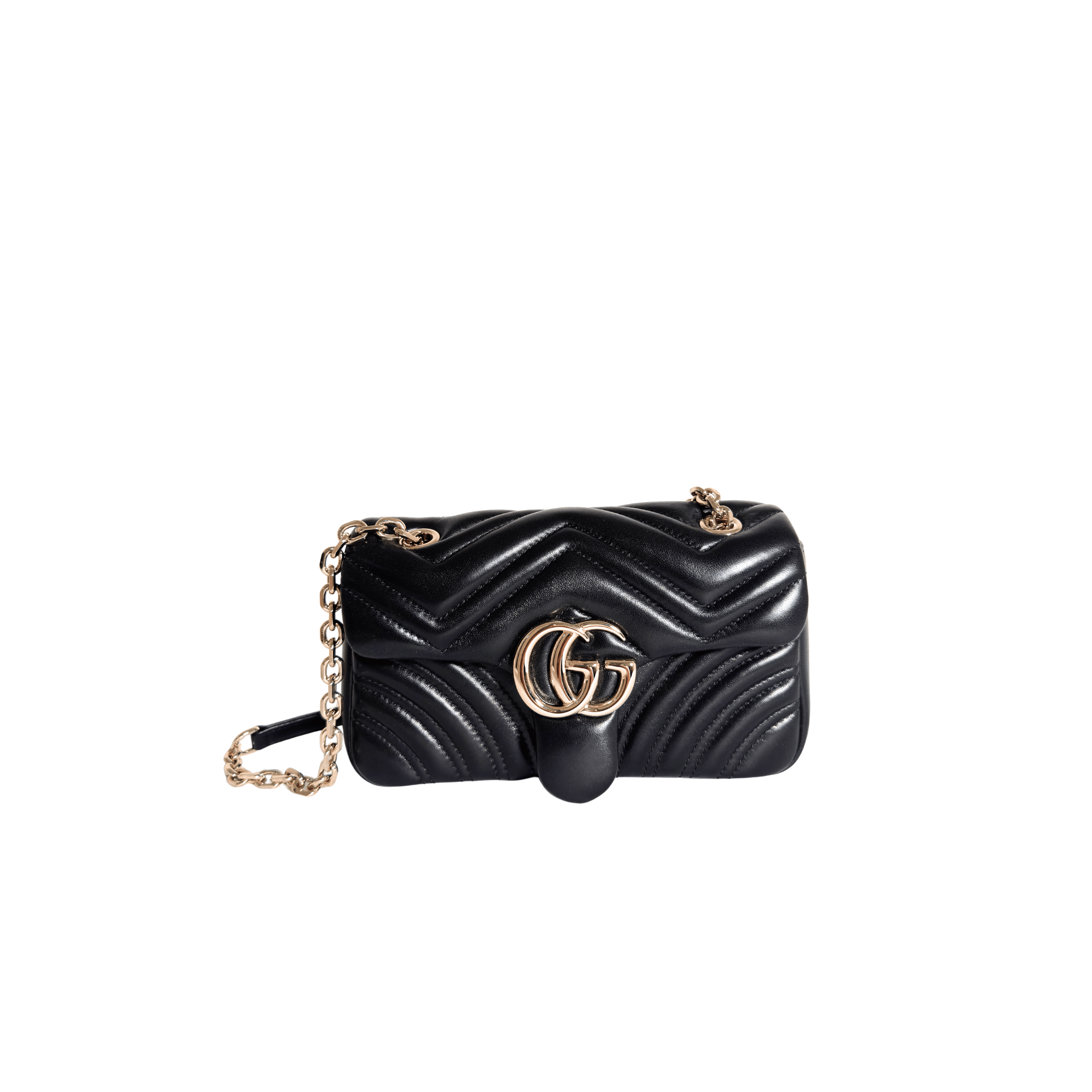 GUCCI - SAC GG MARMONT SMALL - CUIR MATELASSE CHEVRON NOIR - QUINCAILLERIE DOREE - La Belle Boutique