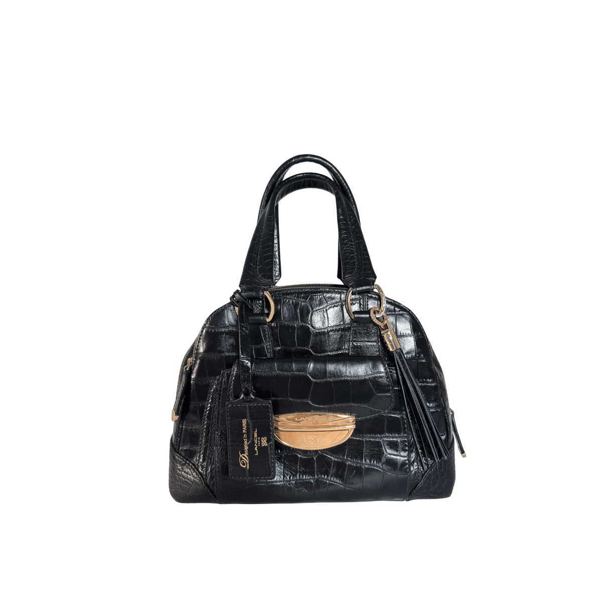 LANCEL - ADJANI - CUIR EMBOSSE EFFET CROCODILE NOIR