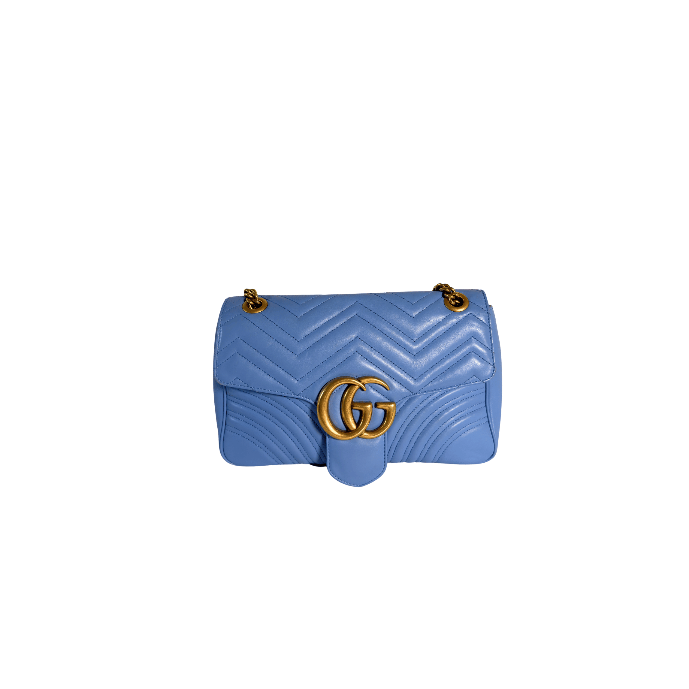 GUCCI - SAC GG MARMONT LARGE - CUIR MATELASSE BLEU PERVENCHE - La Belle Boutique