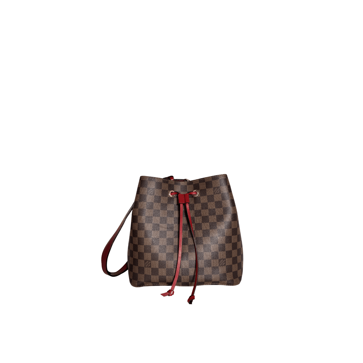 LOUIS VUITTON - NEO NOE MM - TOILE DAMIER EBENE - GARNITURE ROUGE - La Belle Boutique