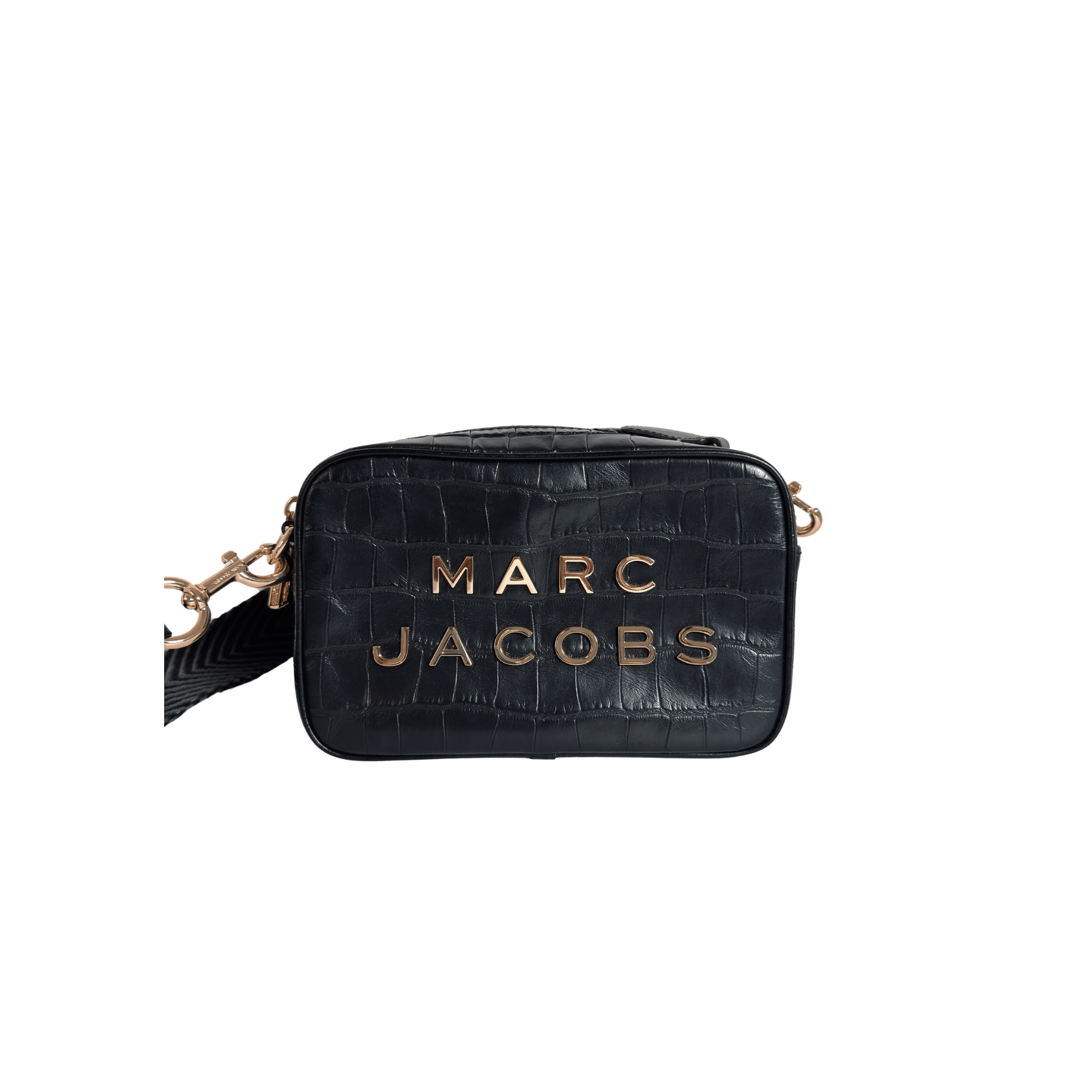 SAC BANDOULIERE MARC JACOBS THE FLASH - CUIR EMBOSSE CROCO NOIR/DORE - La Belle Boutique
