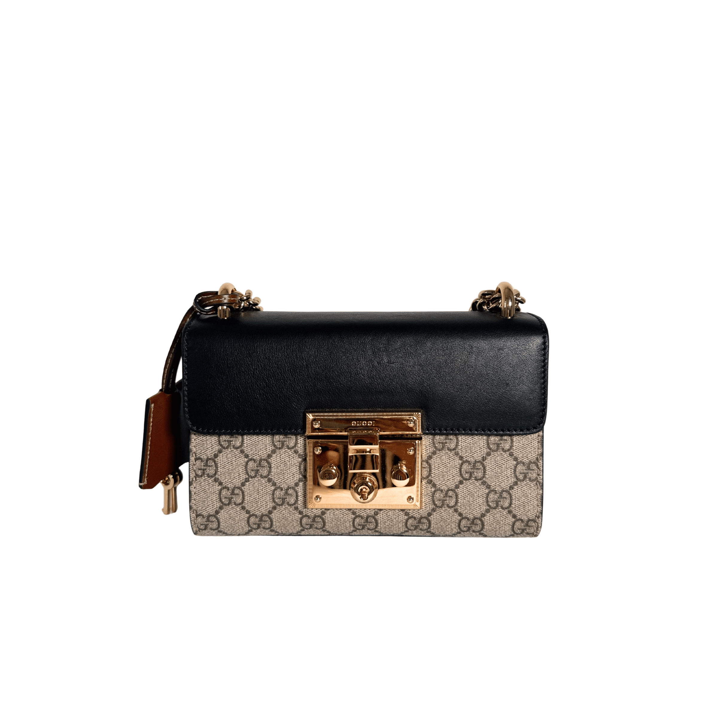 SAC GUCCI PADLOCK SMALL EN TOILE GG SUPREME ET CUIR LISSE NOIR - La Belle Boutique