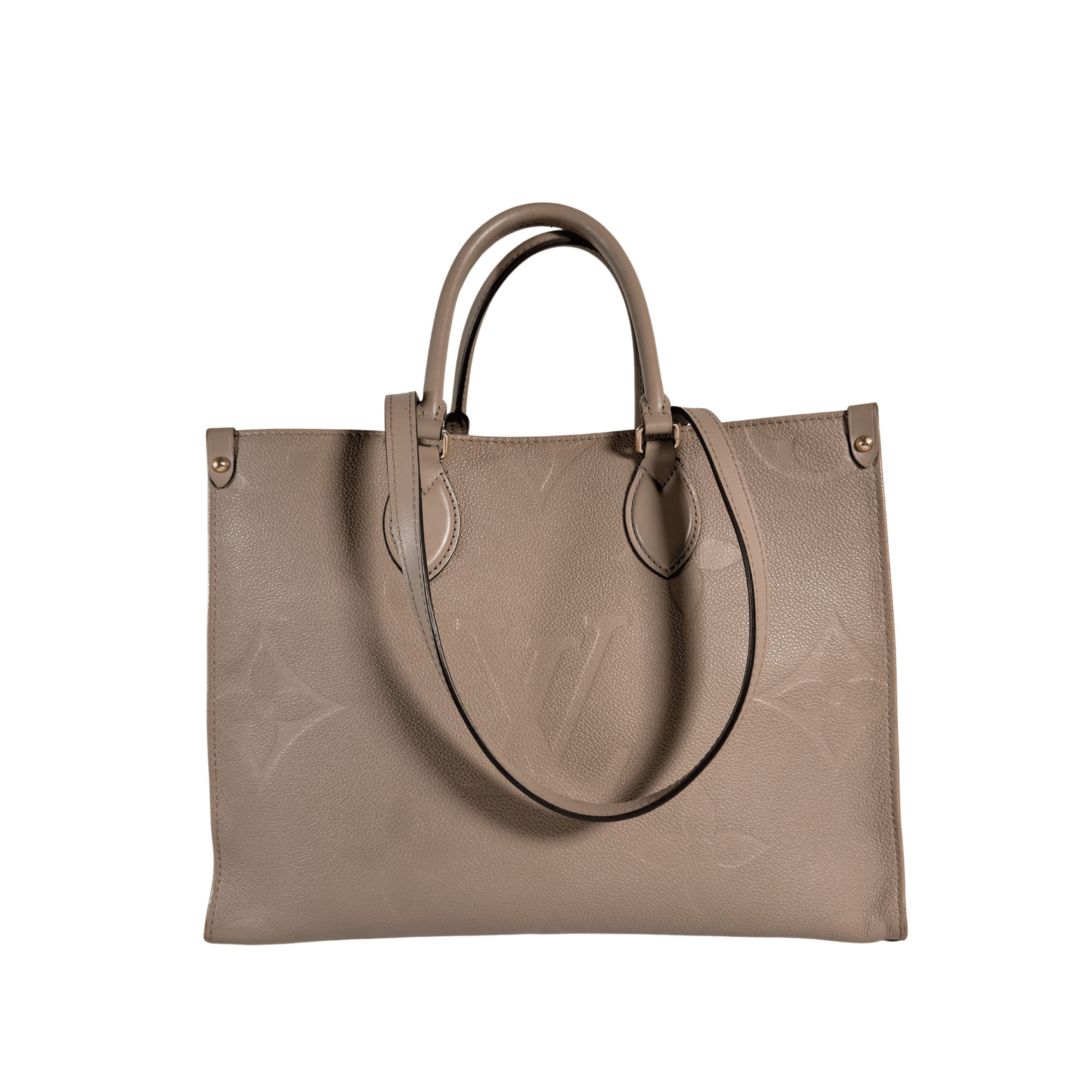 CABAS LOUIS VUITTON ONTHEGO MM - CUIR MONOGRAM EMPREINTE TOURTERELLE - La Belle Boutique