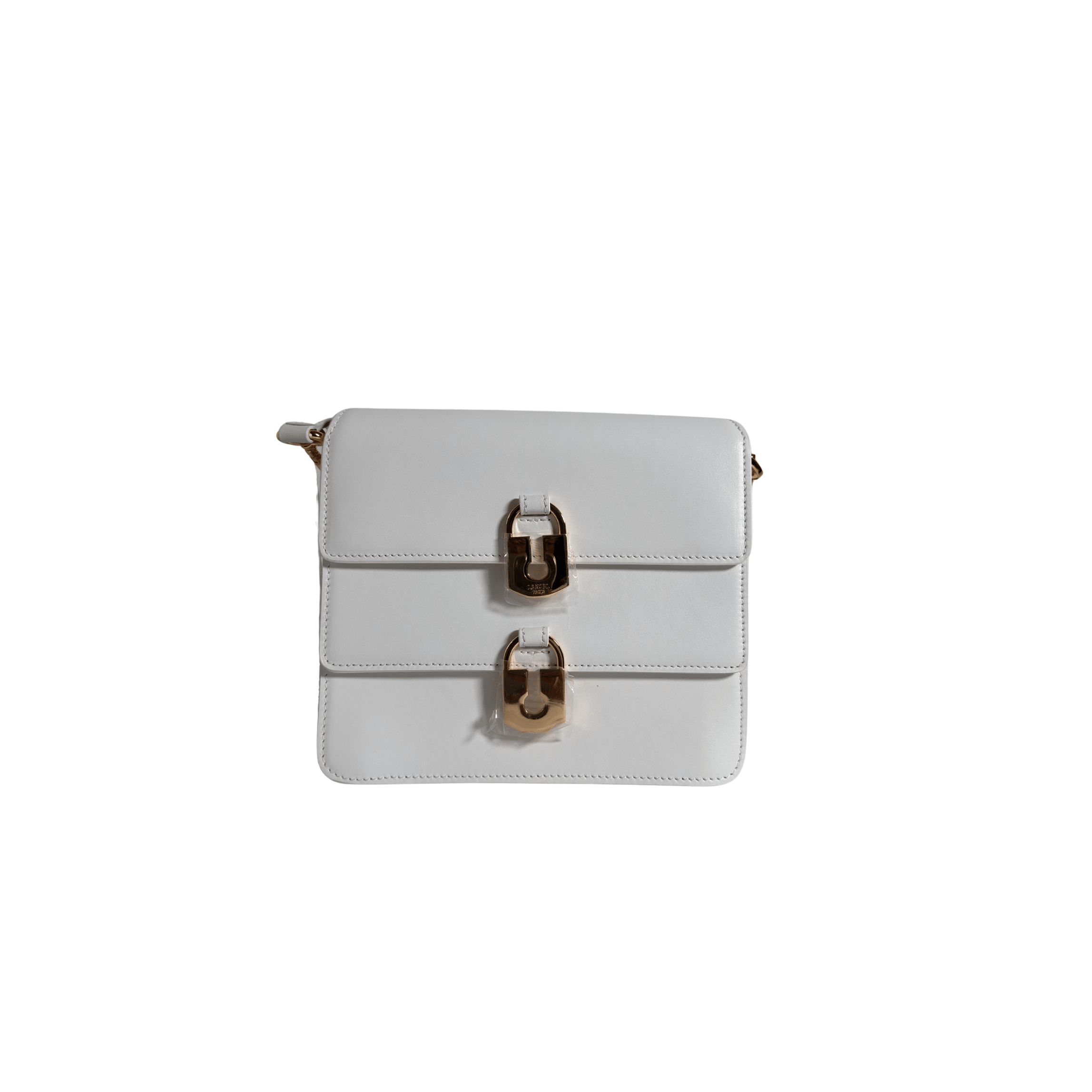 SAC BANDOULIERE LANCEL L'IDYLLE - CUIR LISSE BLANC / DOUBLE CADENAS DORE A12367 - La Belle Boutique
