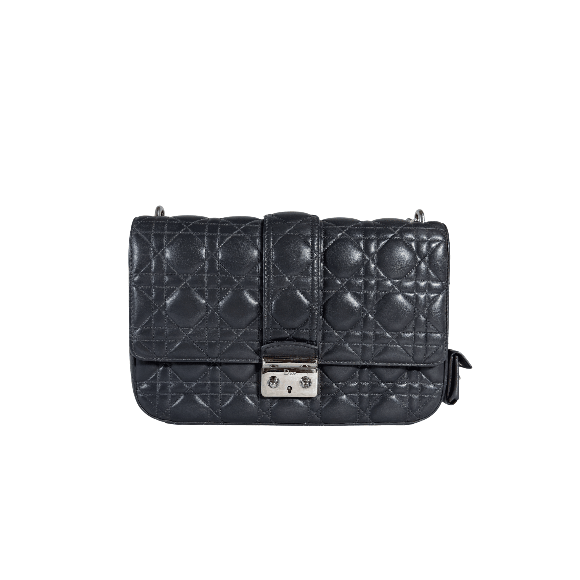 SAC PORTE EPAULE DIOR MISS PROMENADE - CUIR D'AGNEAU CANNAGE GRIS - La Belle Boutique