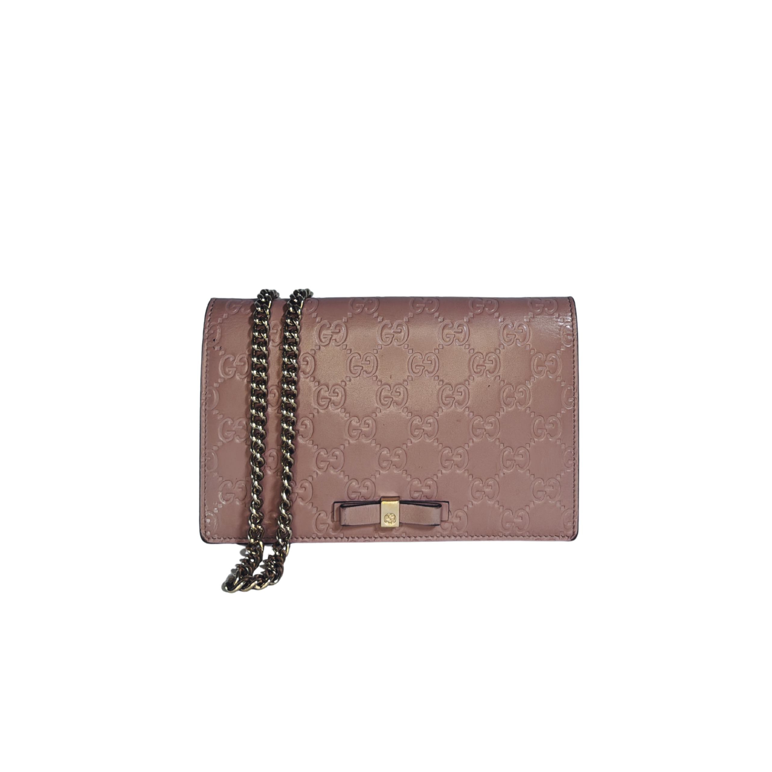 Pochette Wallet on Chain Gucci – Cuir embossé Guccissima rose nude