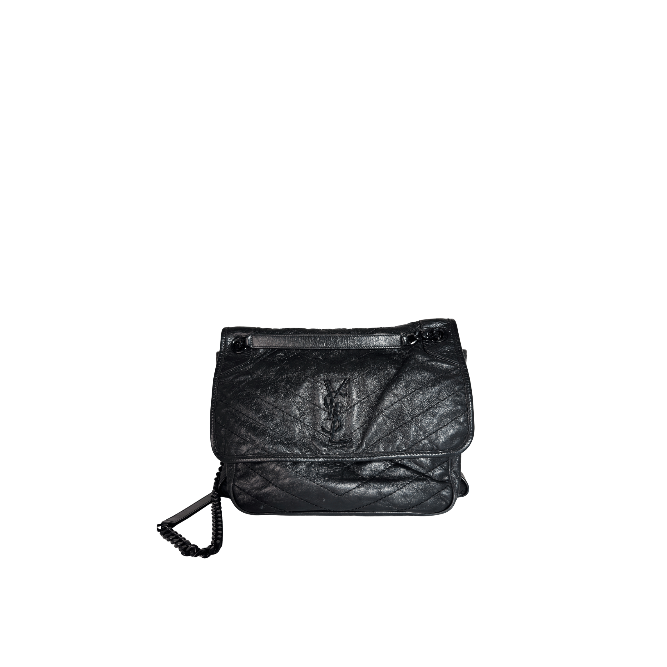 SAINT LAURENT - NIKI MEDIUM - CUIR VIEILLI NOIR - BIJOUTERIE ALL BLACK