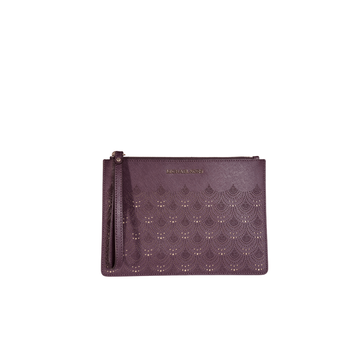 MICHAEL KORS - POCHETTE JET SET TRAVEL - CUIR SAFFIANO AJOURE VIOLET PRUNE - La Belle Boutique