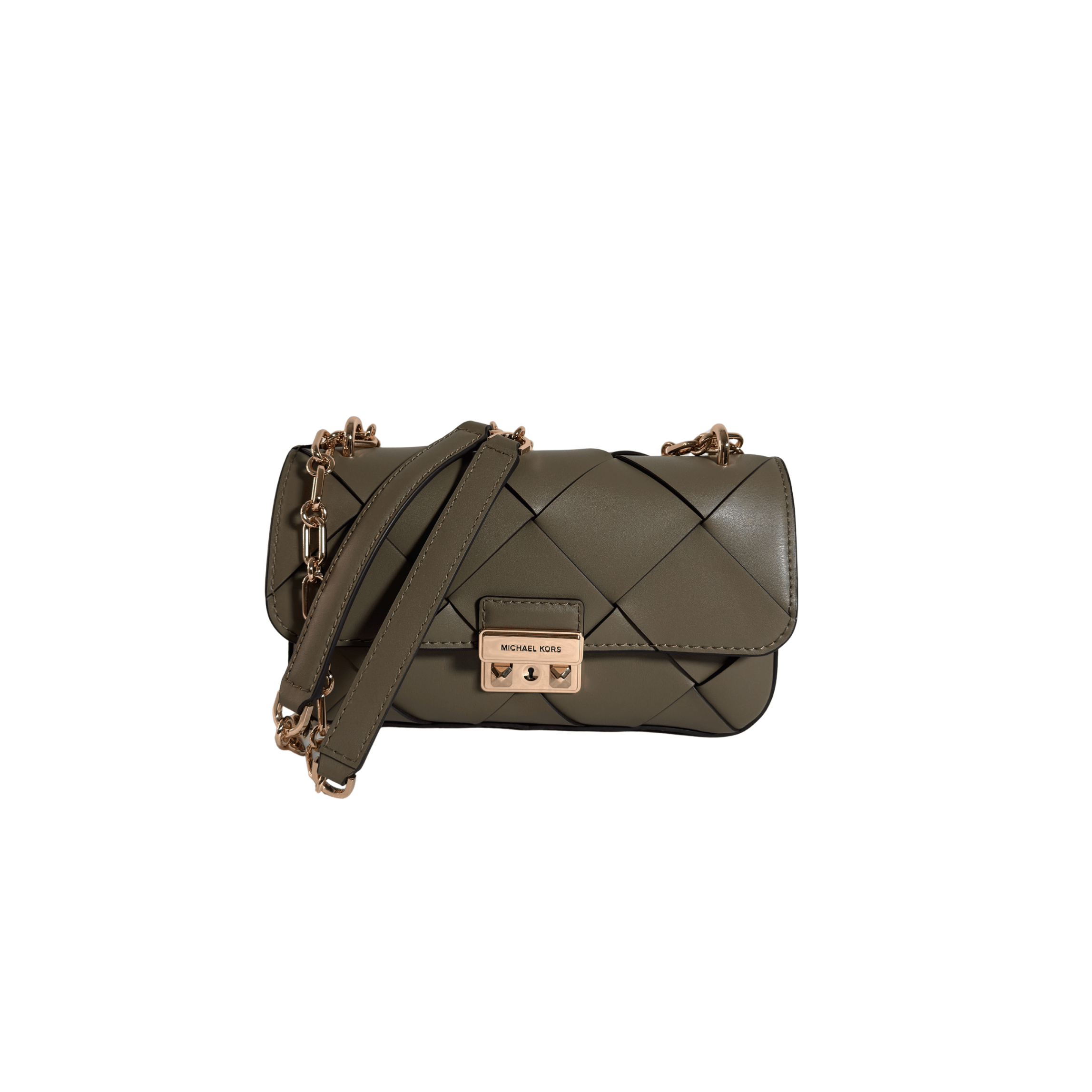 SAC PORTE EPAULE MICHAEL KORS TRIBECA - CUIR TRESSE VERT KAKI