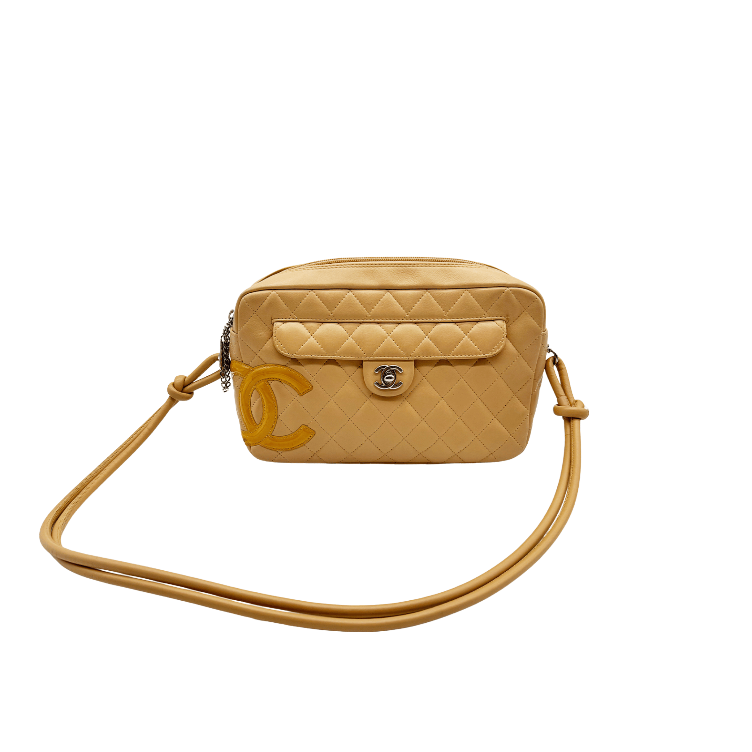 Chanel Ligne Cambon Camera Bag cuir agneau beige vintage authentifié - La Belle Boutique