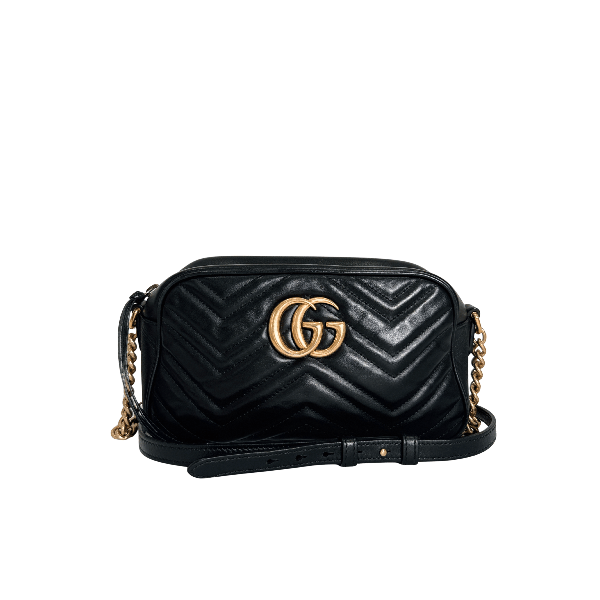 SAC GUCCI GG MARMONT CAMERA BAG SMALL EN CUIR MATELASSÉ NOIR