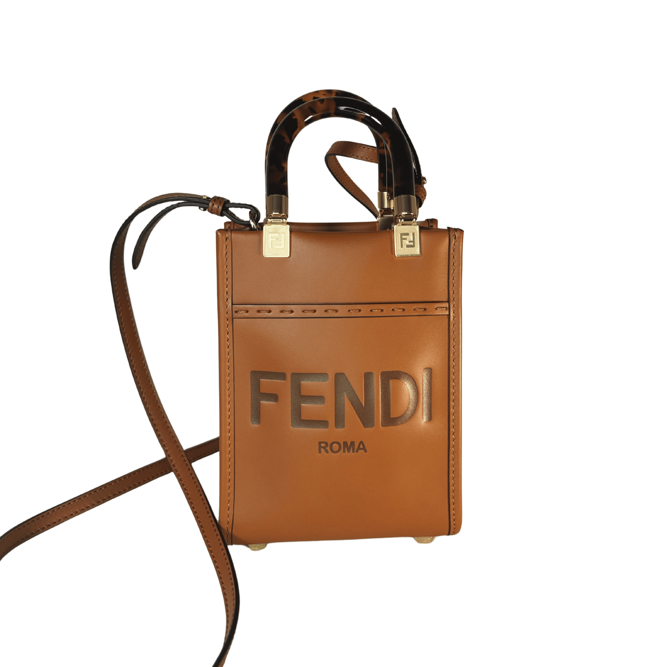 SAC FENDI SUNSHINE MINI SHOPPER EN CUIR CAMEL - La Belle Boutique