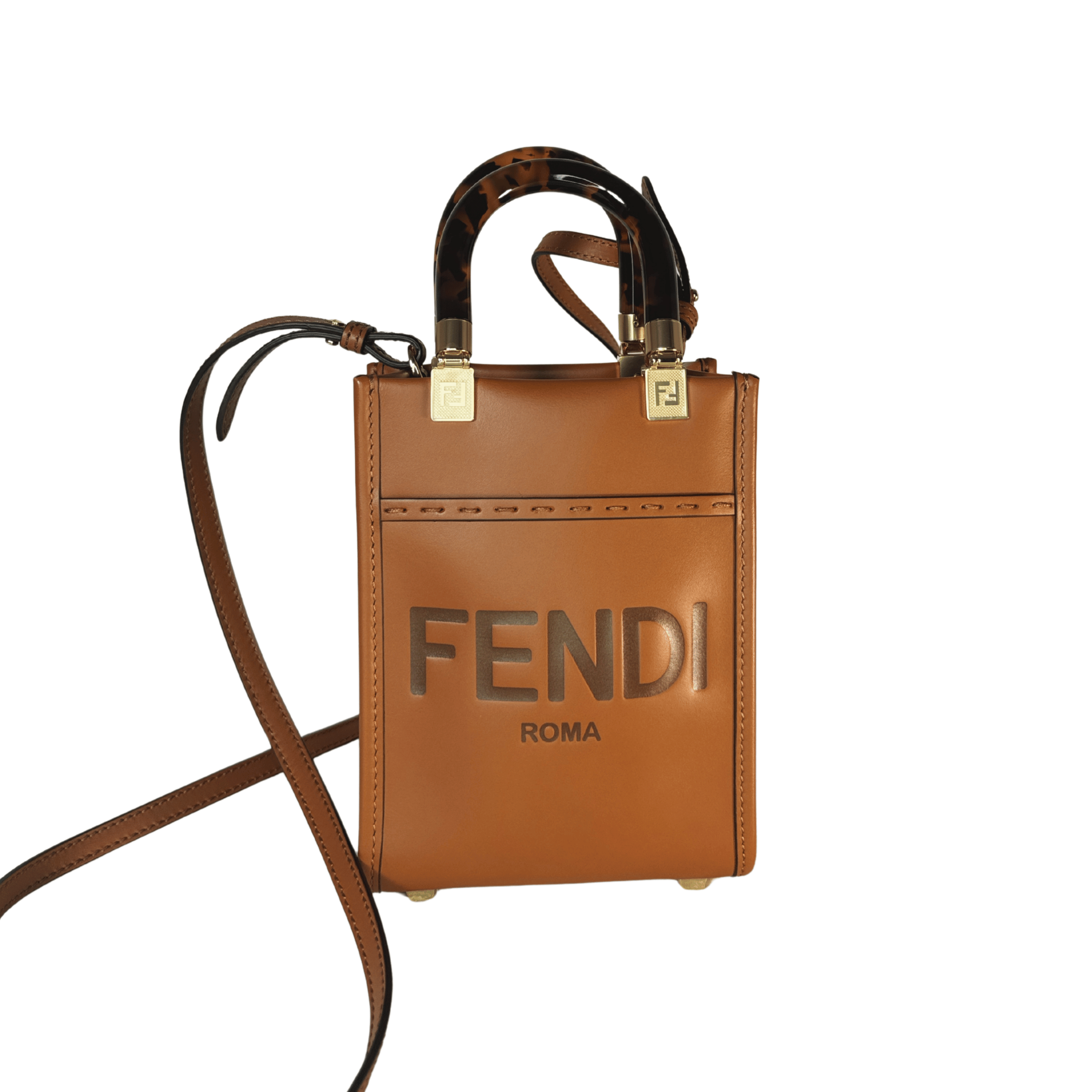 Fendi Sunshine Mini Shopper cuir camel jamais porté format discontinué - La Belle Boutique - vue de face
