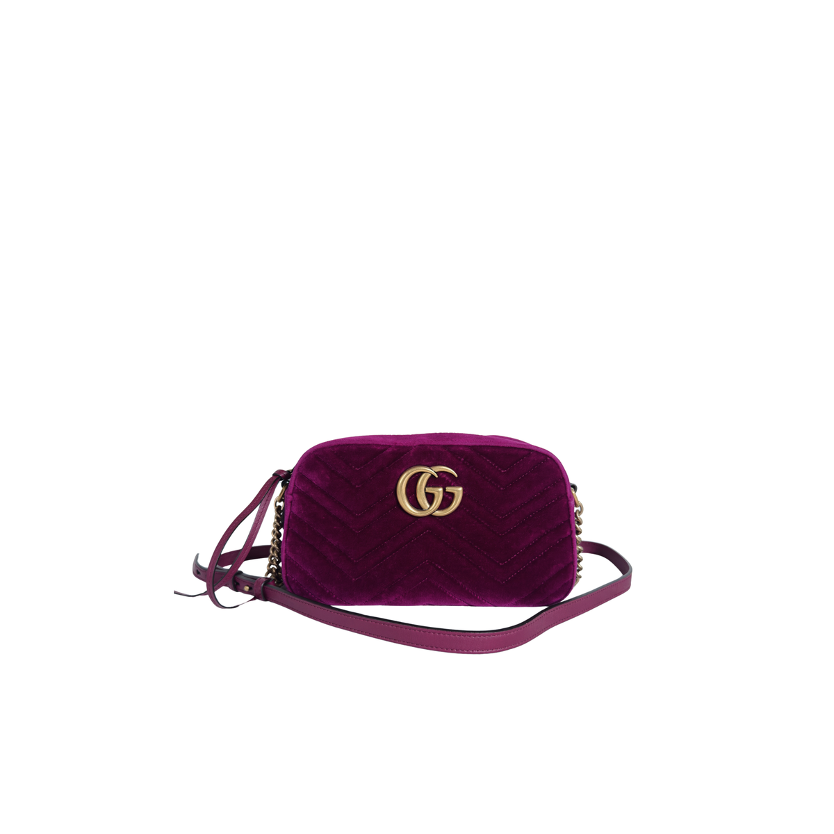 GUCCI - GG MARMONT CAMERA SMALL - VELOURS MATELASSÉ FUCHSIA
