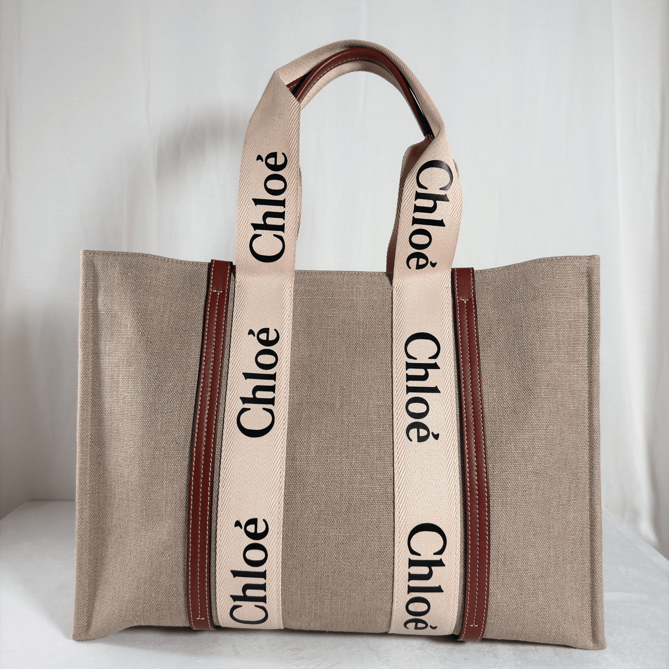SAC CABAS CHLOE WOODY LARGE - TOILE DE LIN & CUIR - La Belle Boutique