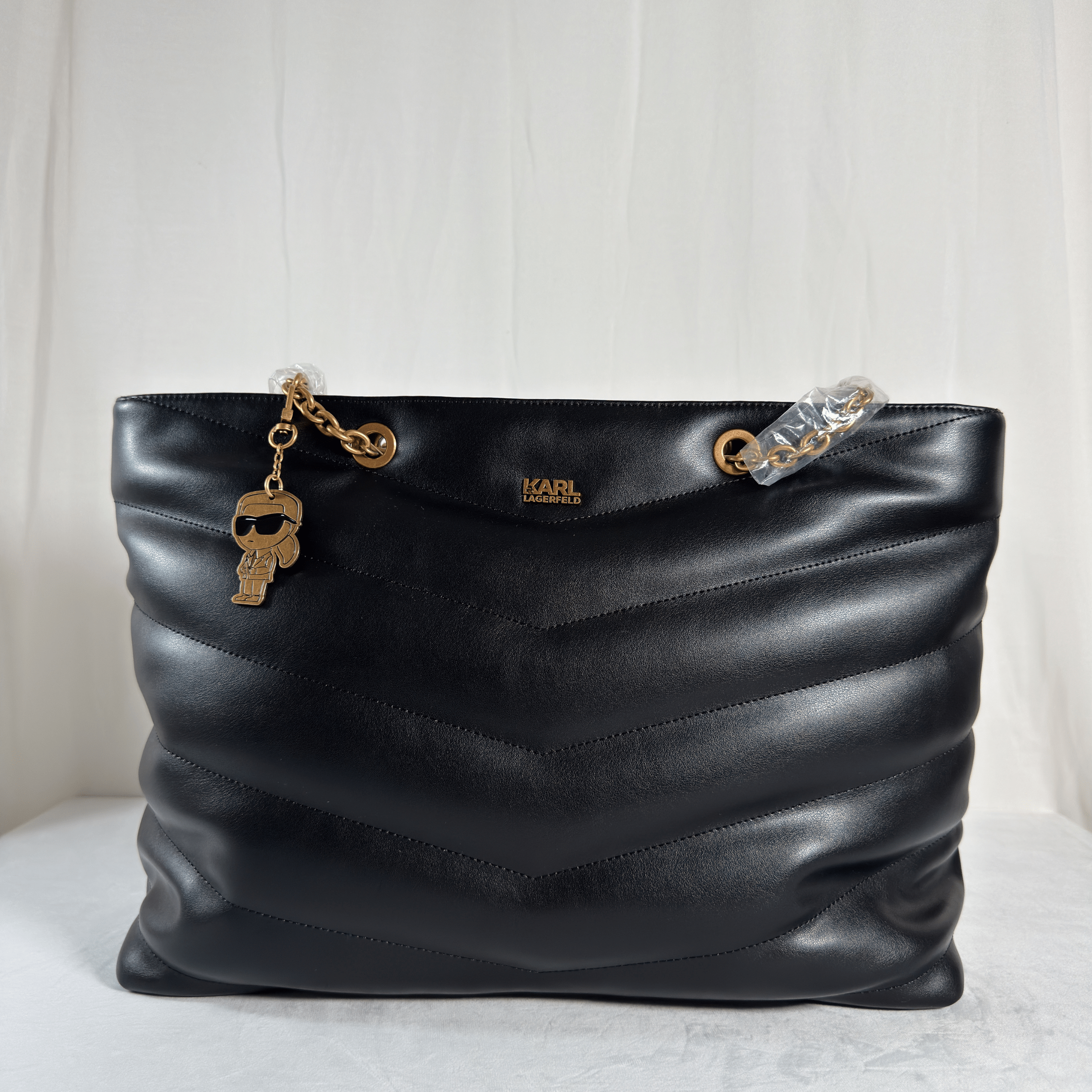 SAC CABAS KARL LAGARFELD - MATELASSE CHEVRON NOIR CUIR PU - La Belle Boutique