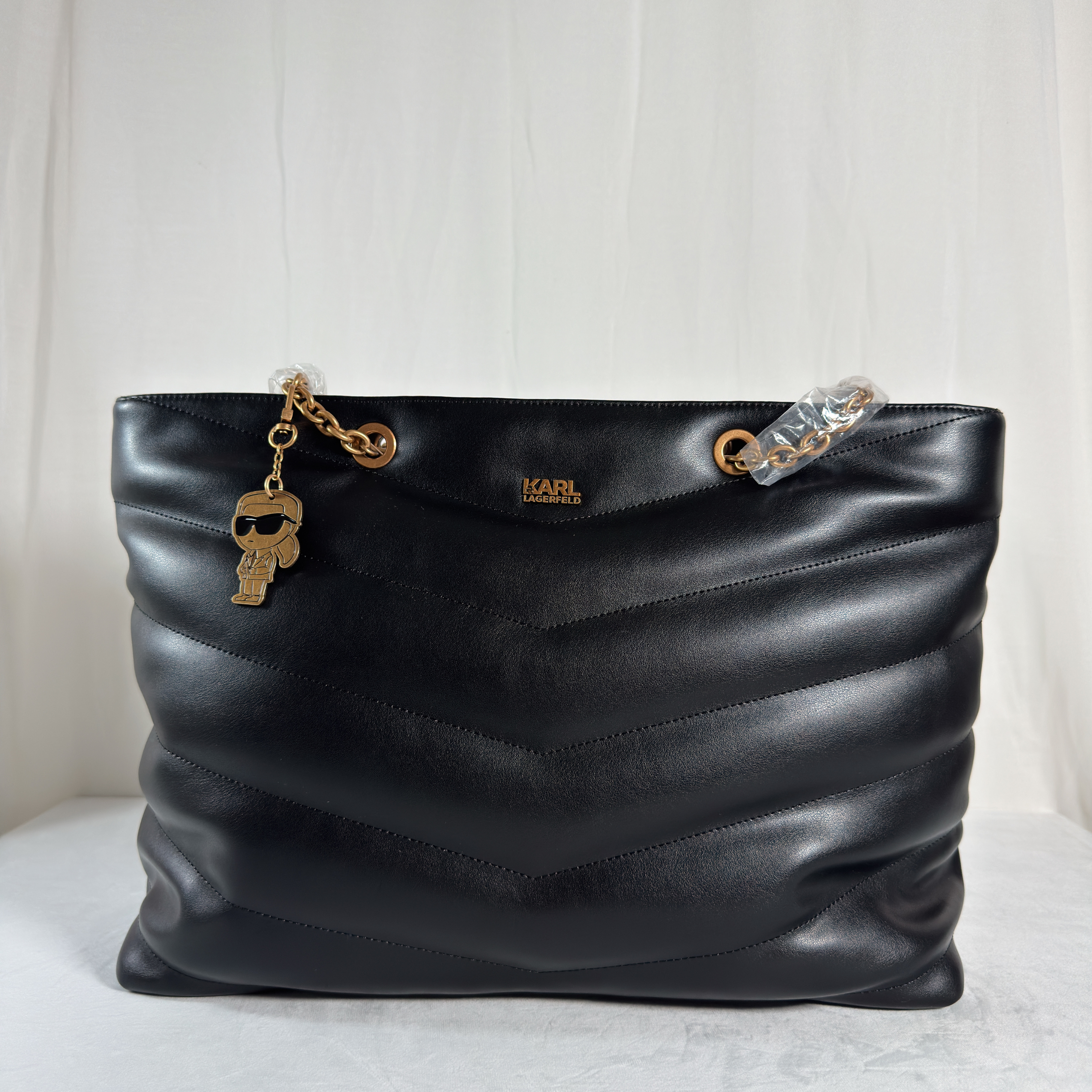 SAC CABAS KARL LAGARFELD - MATELASSE CHEVRON NOIR CUIR PU
