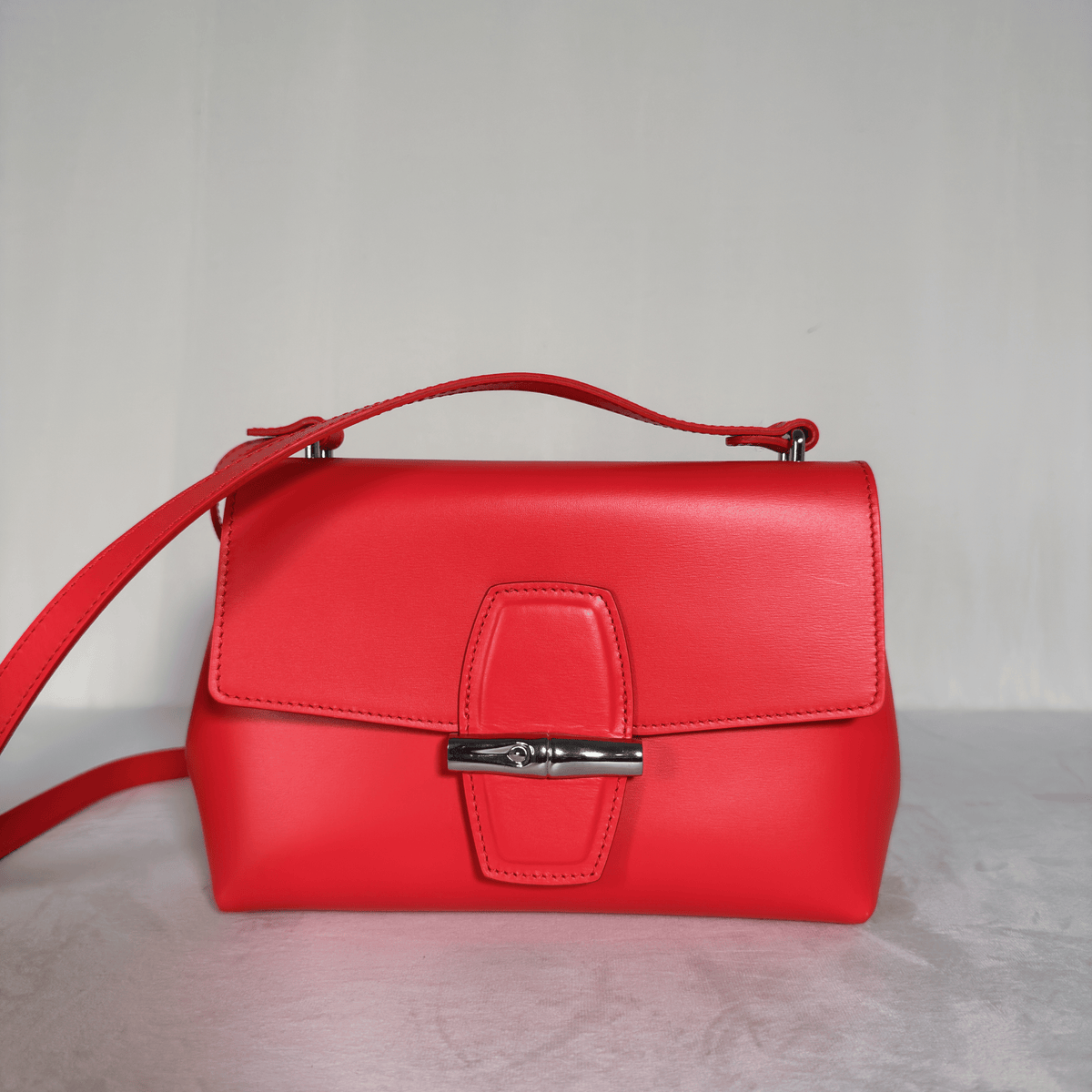 LONGCHAMP - ROSEAU BOX S - CUIR LISSE COQUELICOT