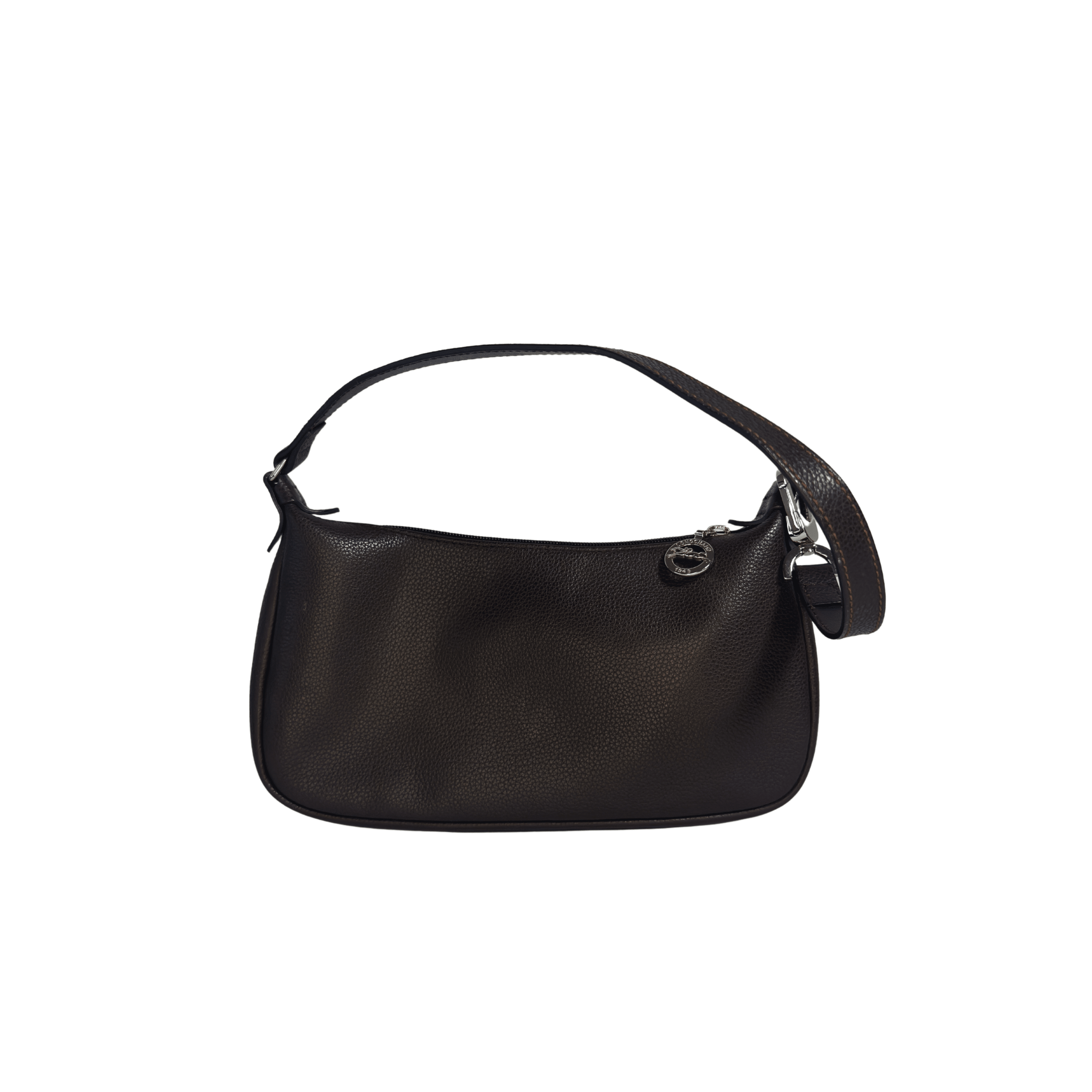 Sac à épaule Longchamp en cuir grainé chocolat - La Belle Boutique
