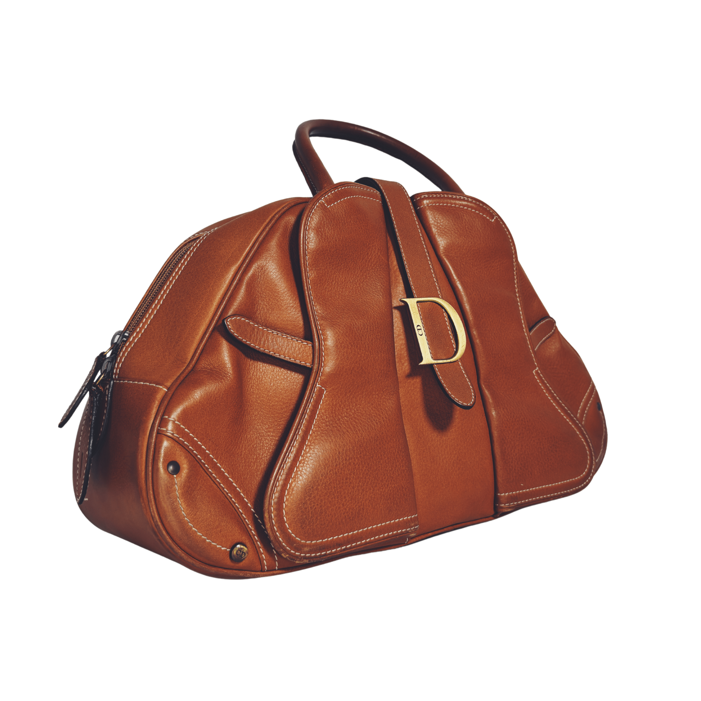 Sac à main Dior Double Saddle Bowling – Cuir cognac - La Belle Boutique