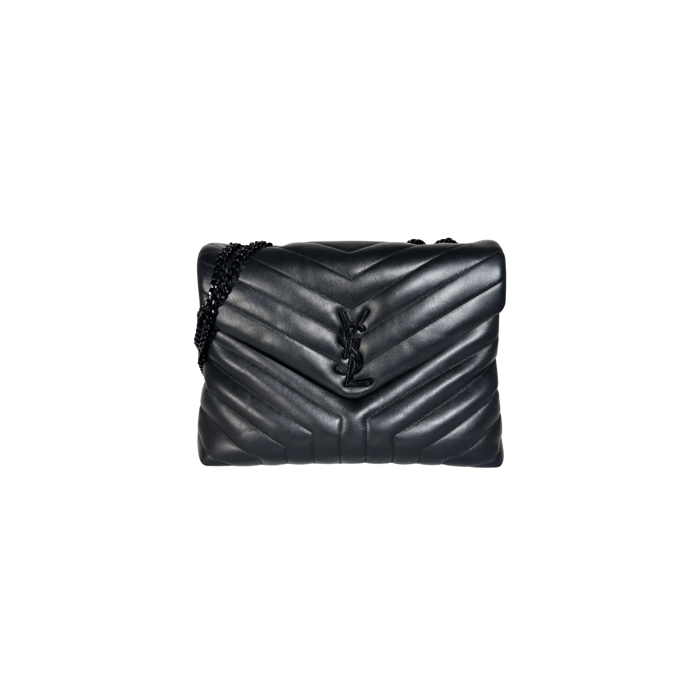 SAINT LAURENT - SAC LOULOU MOYEN - CUIR D'AGNEAU MATELASSÉ NOIR - BIJOUTERIE NOIRE