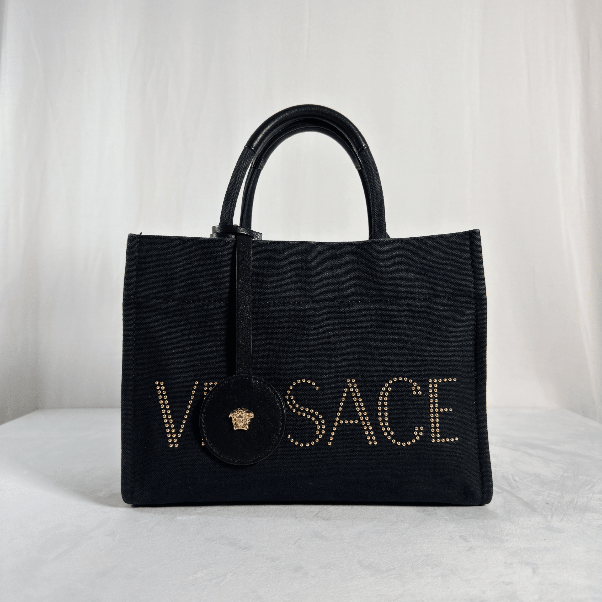 VERSACE - LA MEDUSA SMALL CANVAS TOTE - NOIR ET OR - La Belle Boutique