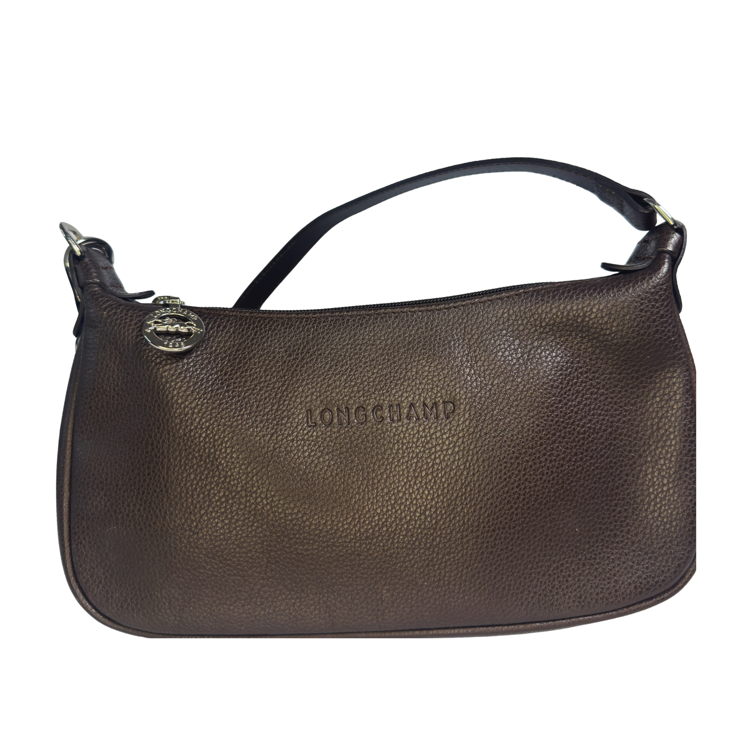 Sac à épaule Longchamp en cuir grainé chocolat