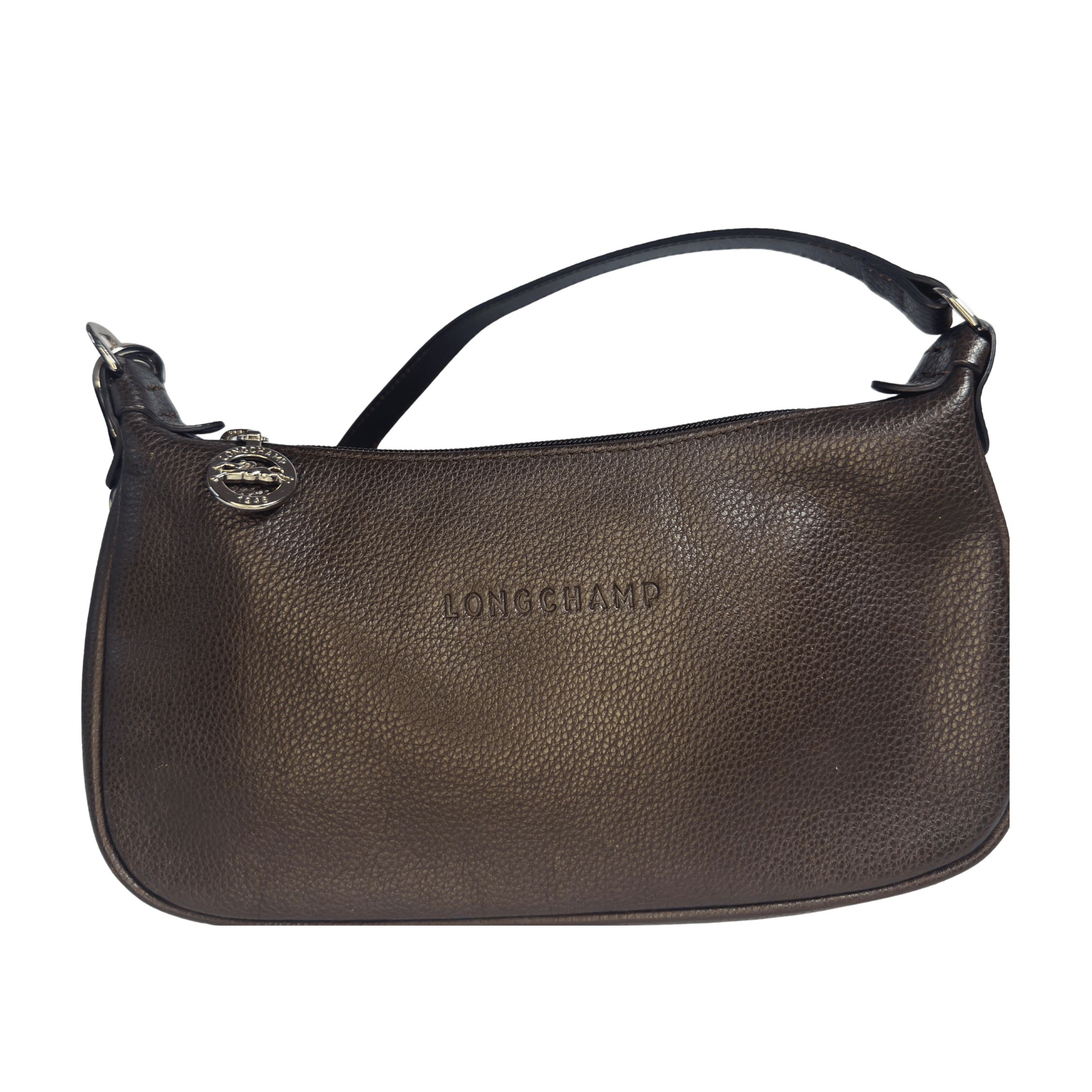 Sac à épaule Longchamp en cuir grainé chocolat - La Belle Boutique